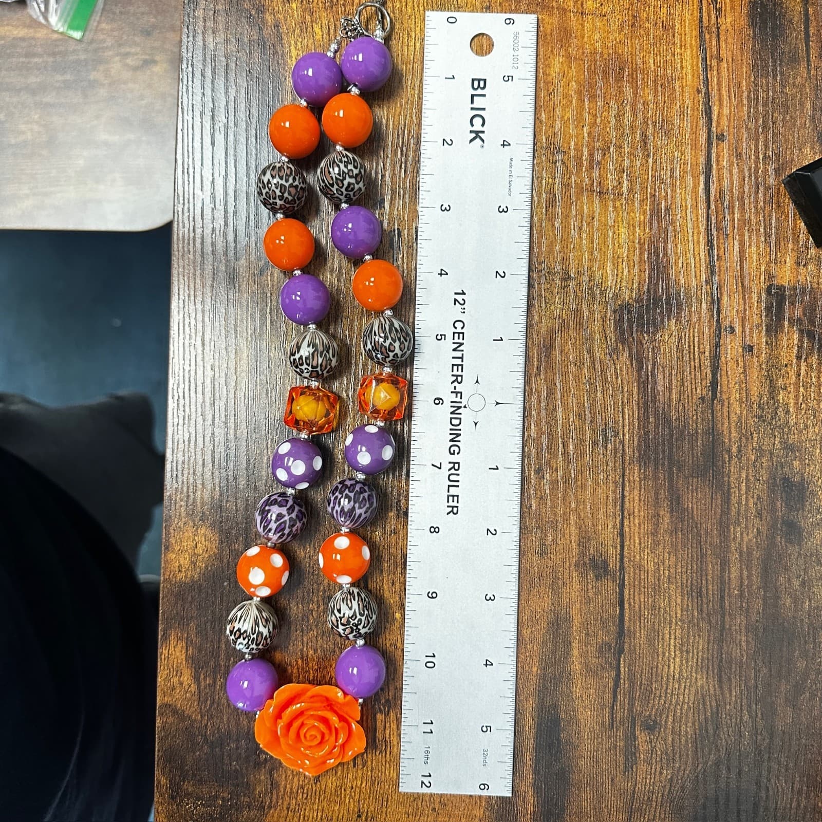 Chunky Halloween Bubblegum Necklace w/ Orange Rose & Leopard Beads - Thumbnail 7
