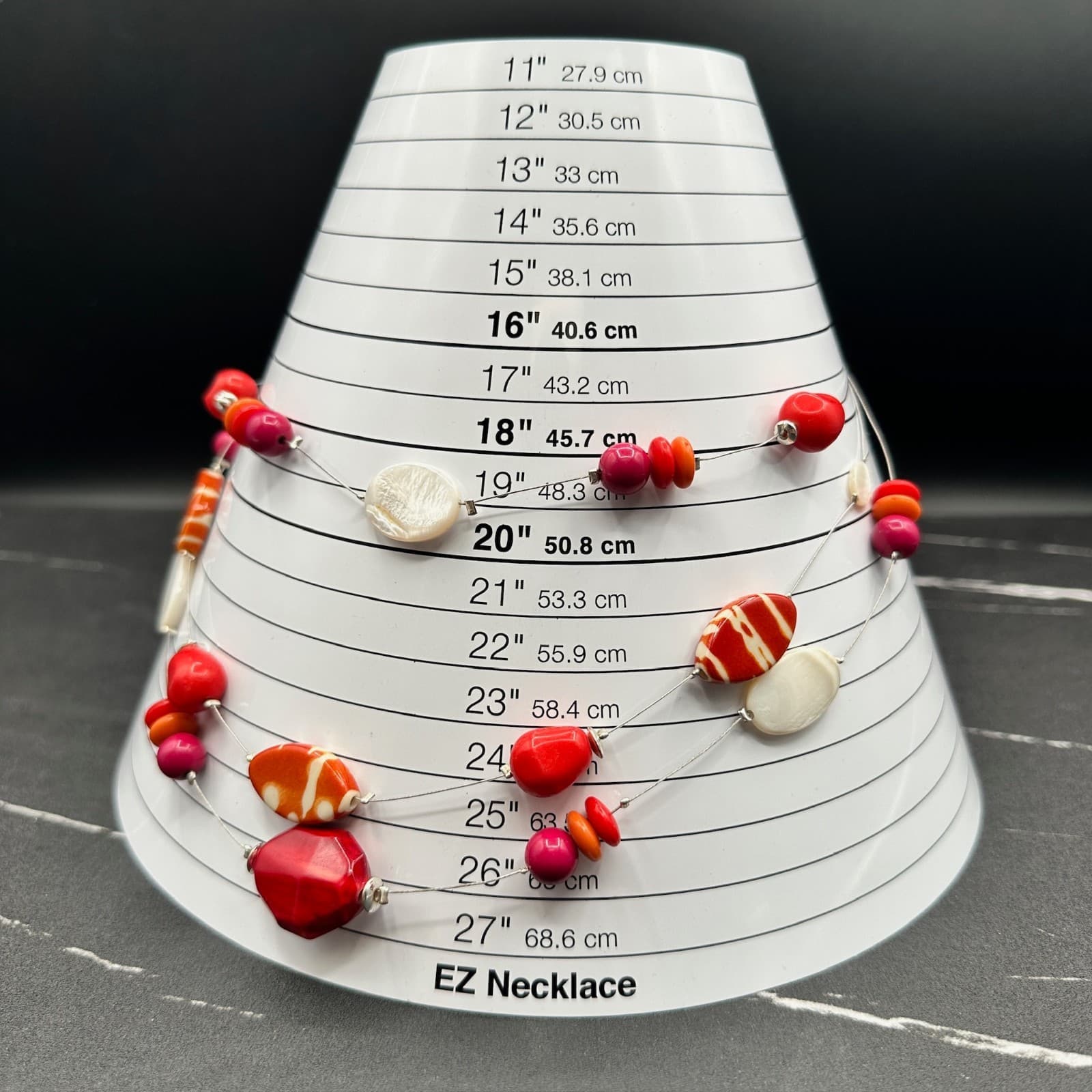 Vintage Silver-Tone Red Shell Triple-Strand Beaded Station Necklace Bracelet Set - Thumbnail 13