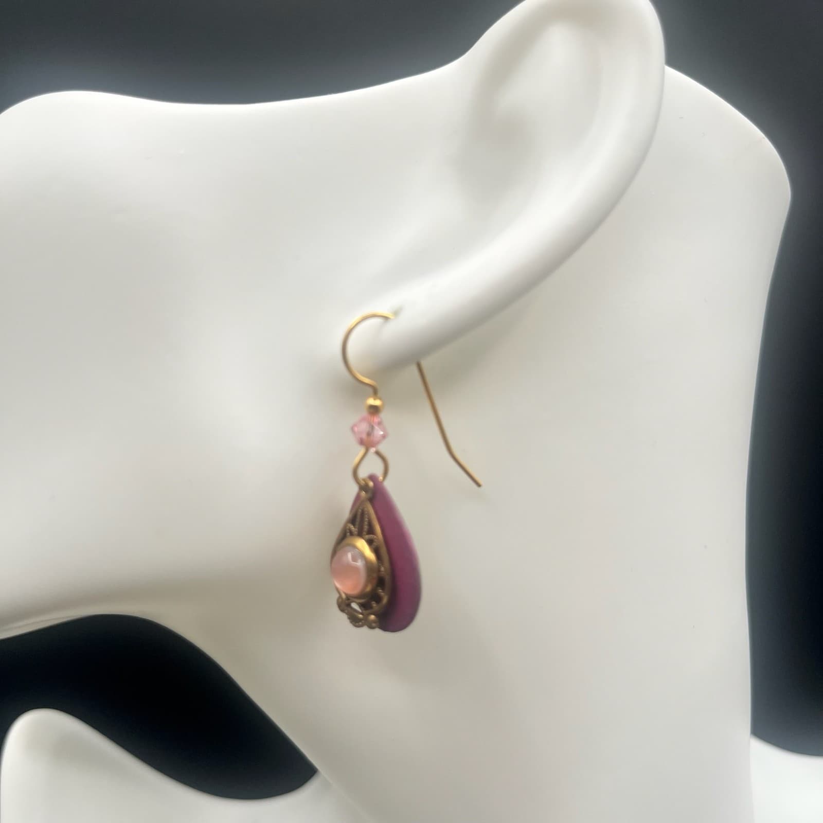 Vintage Y2K Gold Tone Teardrop Dangle Earrings Boho Women's Classic Jewelry - Thumbnail 2