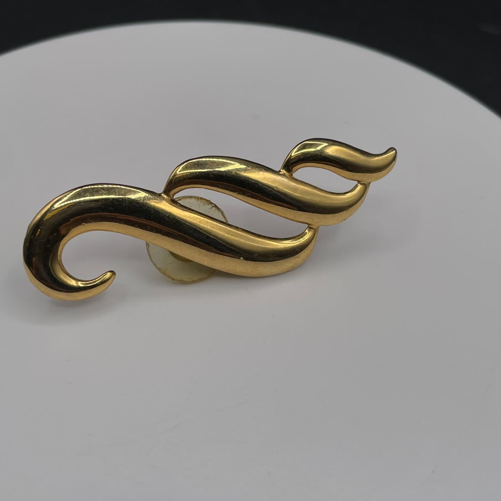 Vintage Gold Tone Abstract Swirl Ribbon Wave Brooch Pin Jewellery 2 Inch - Thumbnail 4