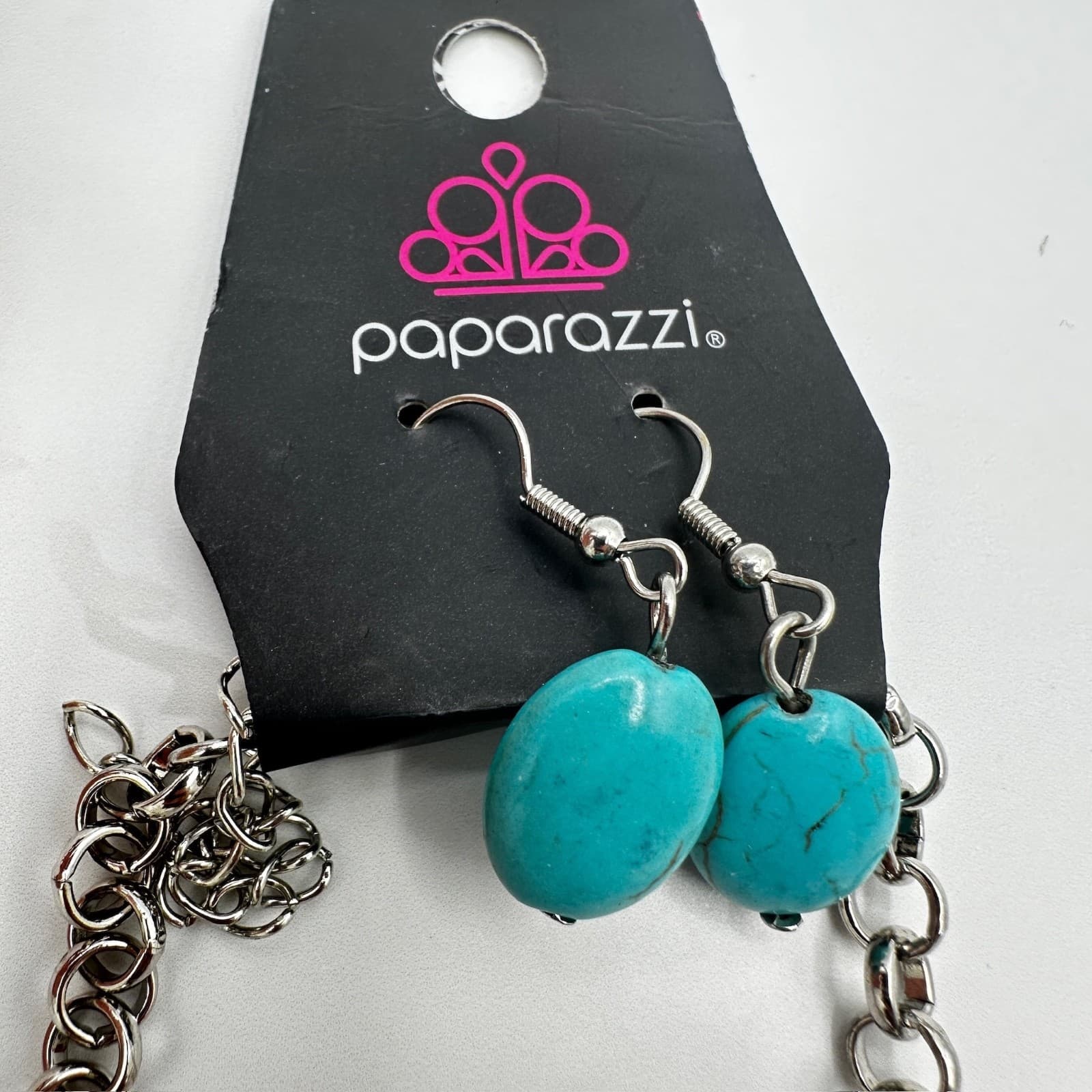 Vintage Paparazzi Turquoise Statement Necklace & Earrings Set, Silver Tone - Thumbnail 7