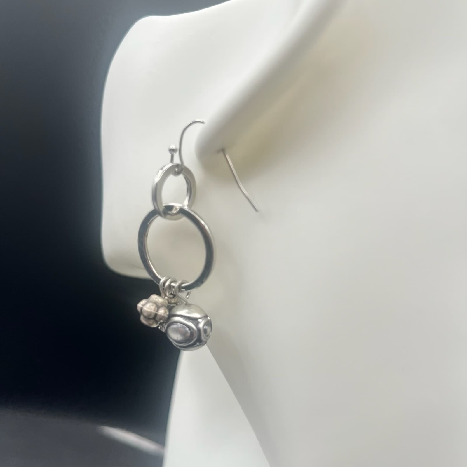 Vintage 90s Silver Tone Charm Dangle Earrings Boho Women's Classic Jewelry - Thumbnail 2