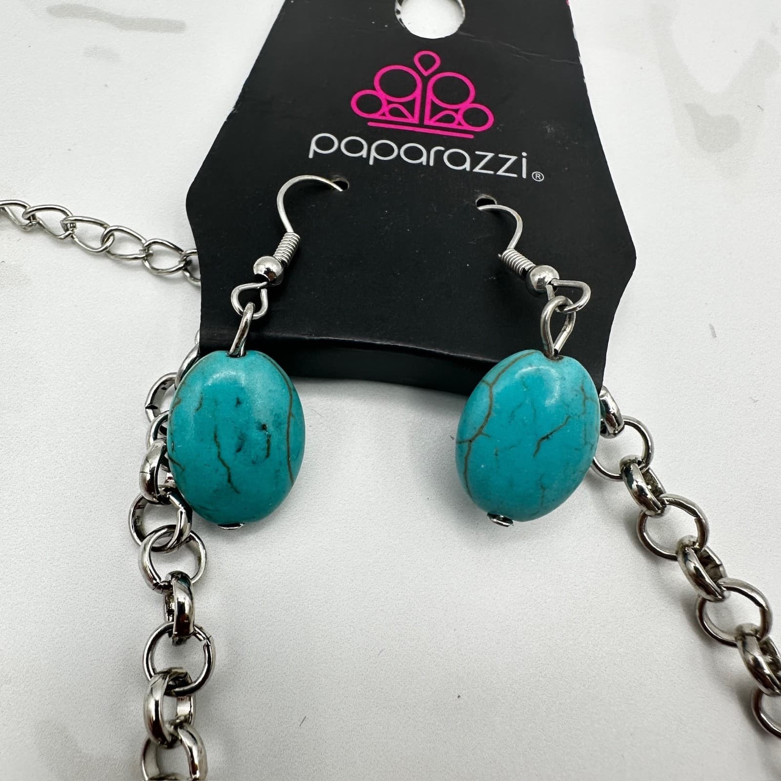 Vintage Paparazzi Turquoise Statement Necklace & Earrings Set, Silver Tone - Thumbnail 5