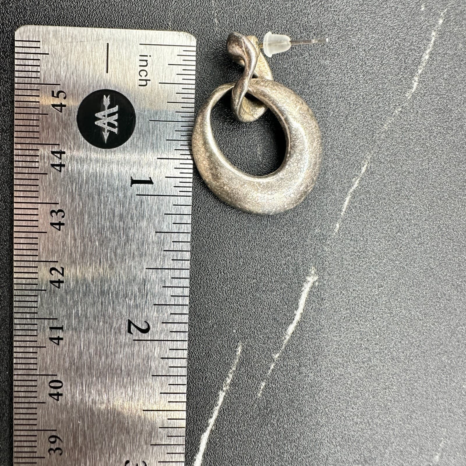 VTG Silver Tone Abstract Knot Oval Drop Earrings Textured Statement Pierced - Thumbnail 3