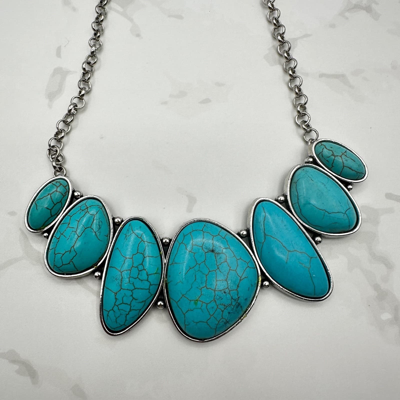 Vintage Paparazzi Turquoise Statement Necklace & Earrings Set, Silver Tone - Thumbnail 2