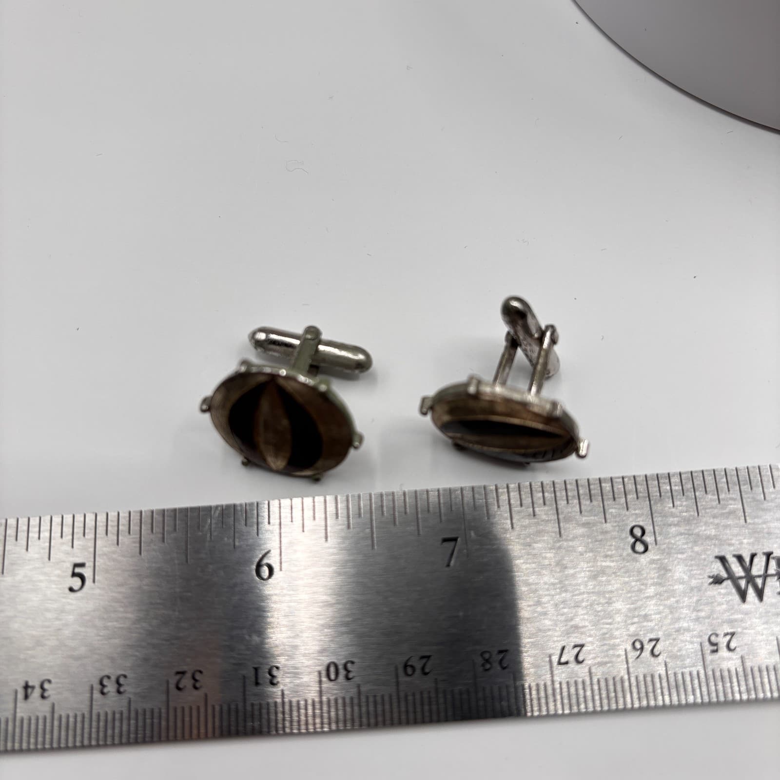 VTG Swank Cufflinks Silver Tone Abstract Leaf Eye Design Mod Mid Century Men's - Thumbnail 12