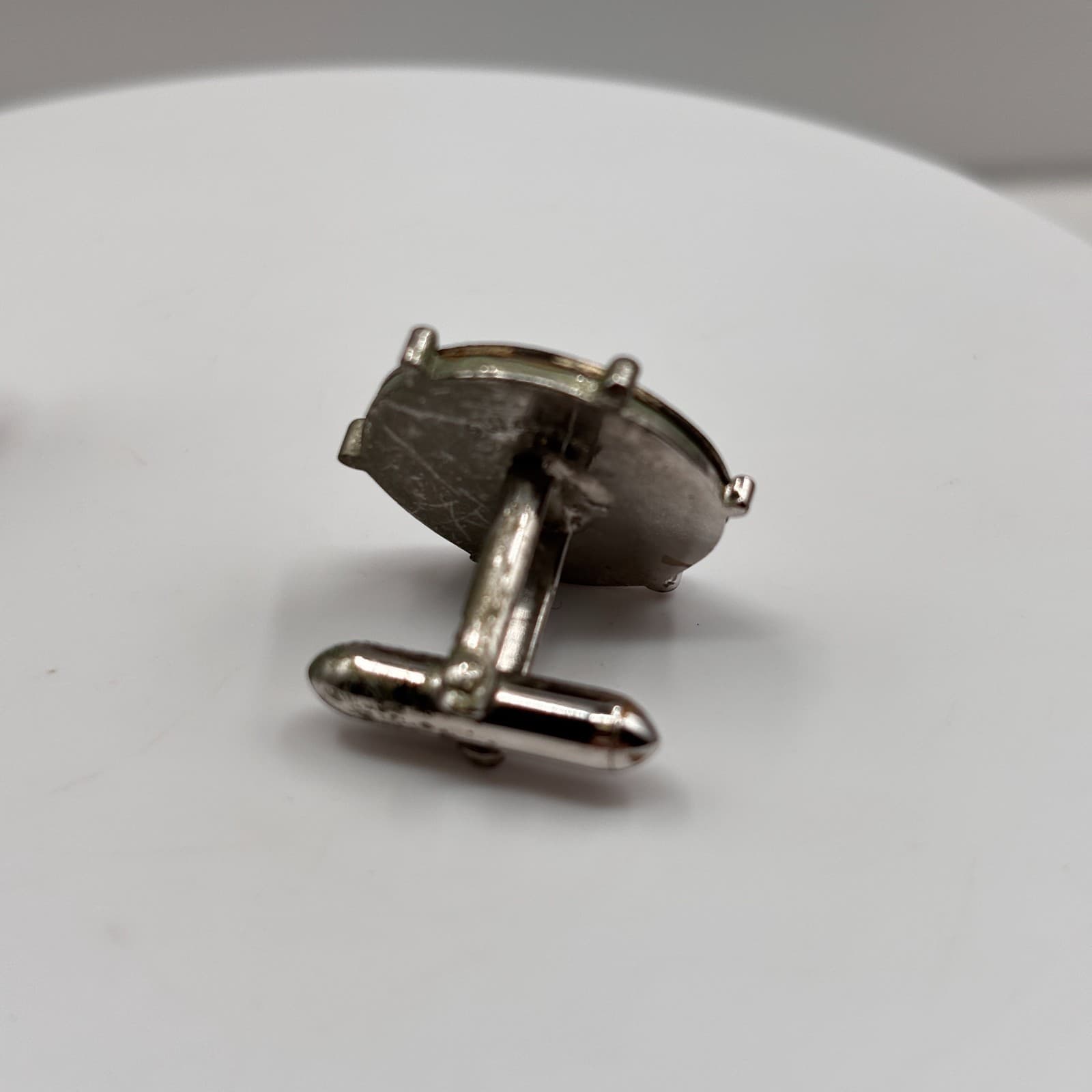 VTG Swank Cufflinks Silver Tone Abstract Leaf Eye Design Mod Mid Century Men's - Thumbnail 5