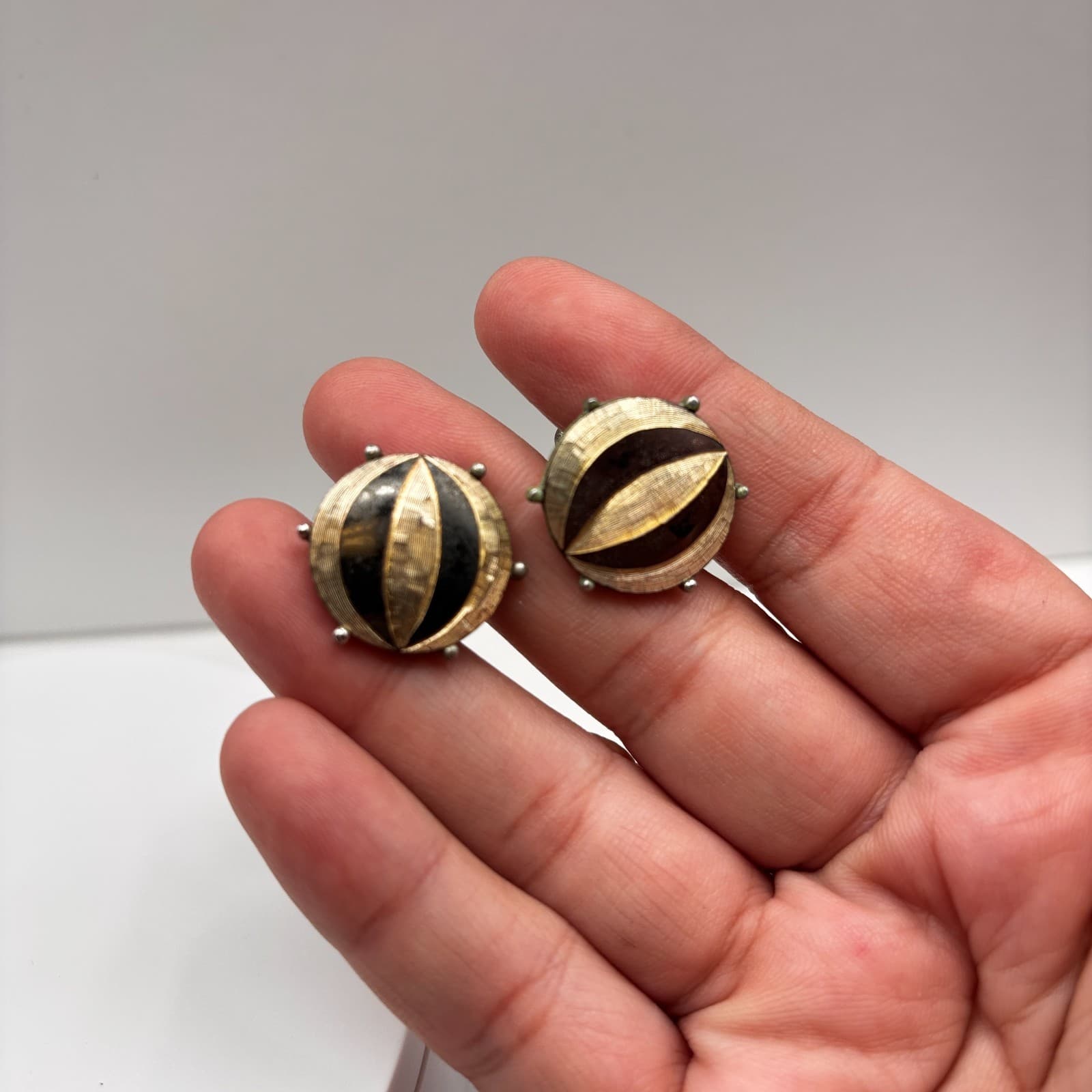 VTG Swank Cufflinks Silver Tone Abstract Leaf Eye Design Mod Mid Century Men's - Thumbnail 10