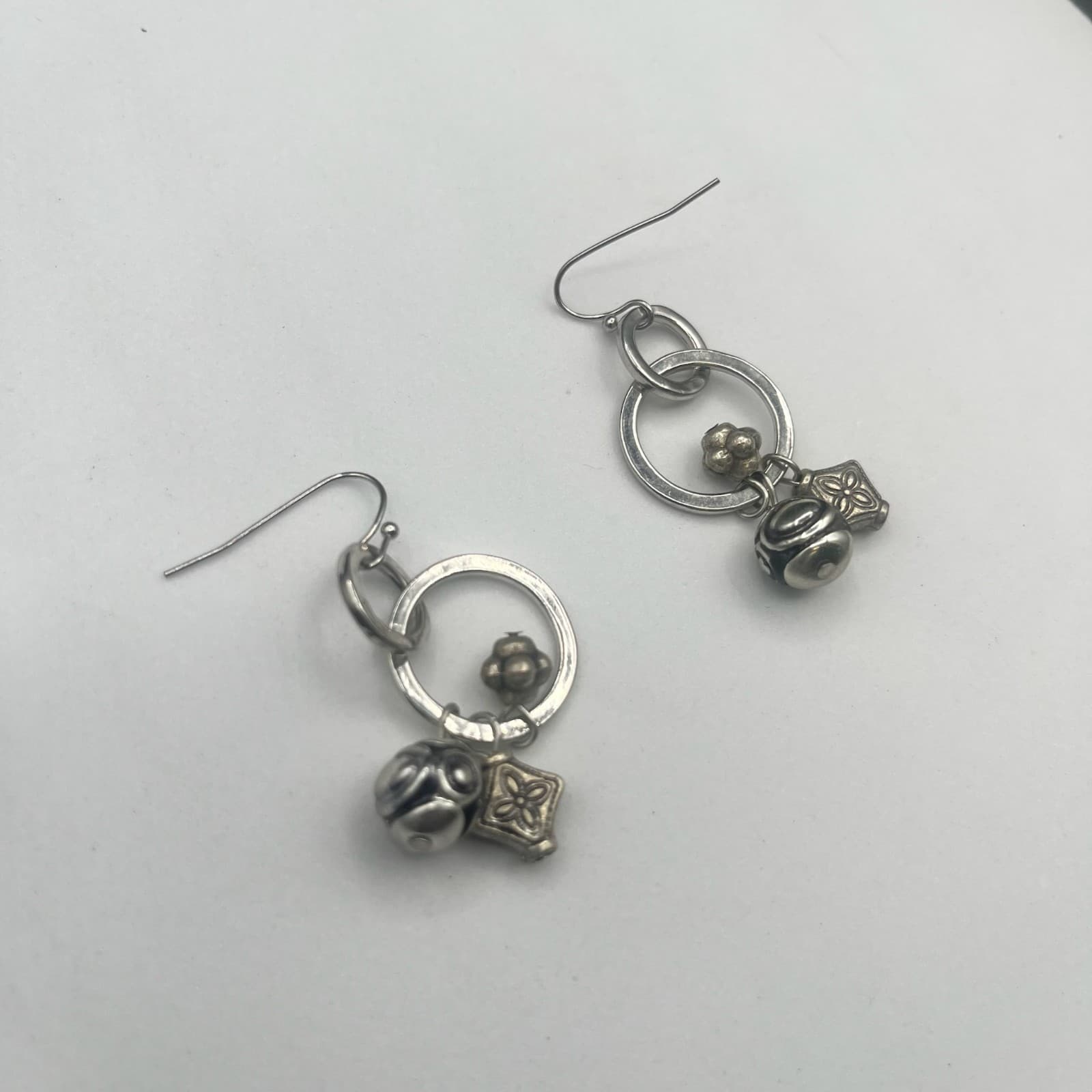 Vintage 90s Silver Tone Charm Dangle Earrings Boho Women's Classic Jewelry - Thumbnail 8