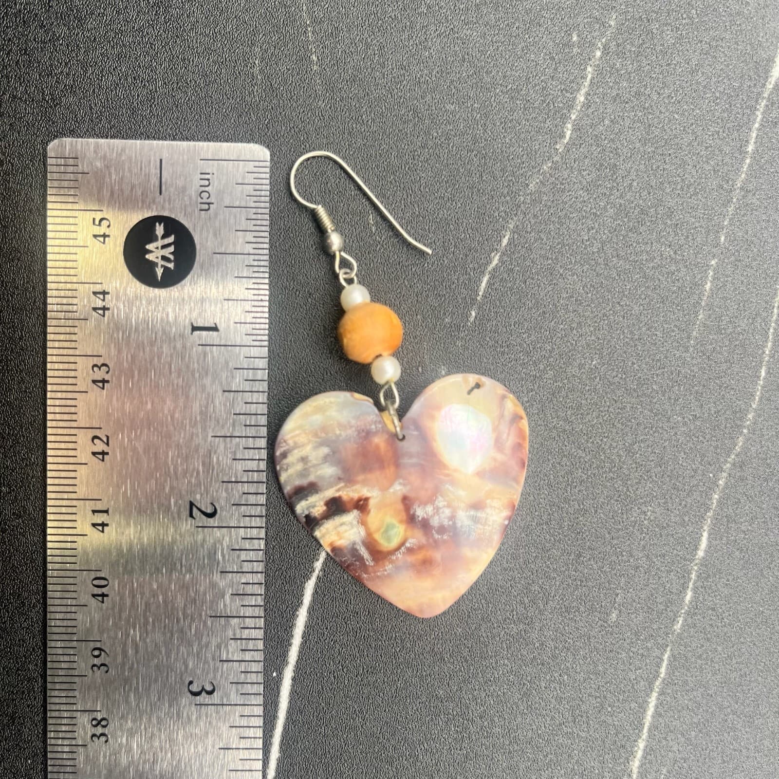 Vintage Abalone Shell Heart Dangle Earrings Faux Pearl Wood Beads Boho Jewelry - Thumbnail 10