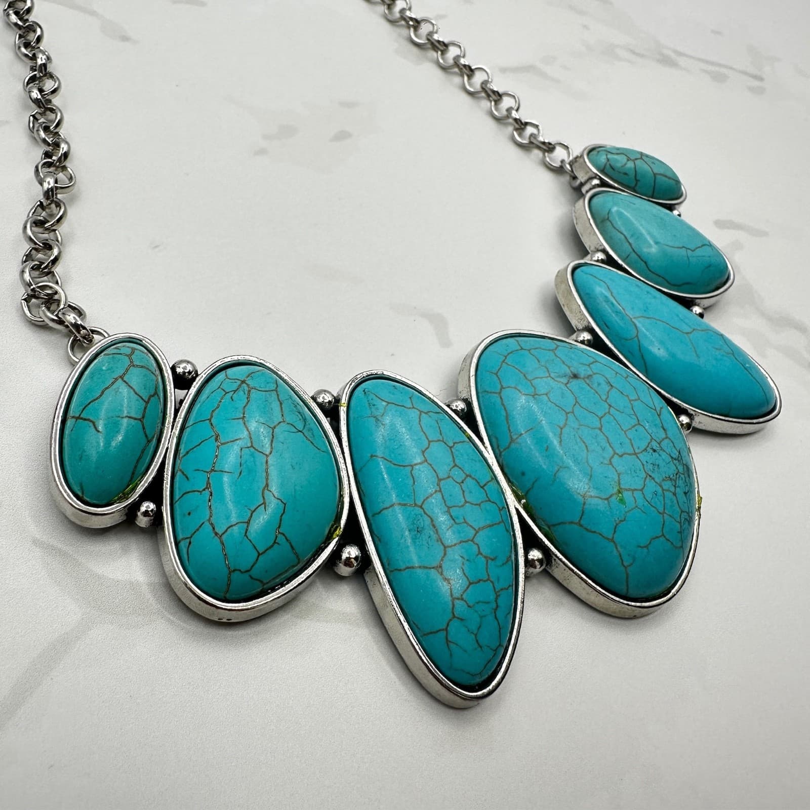 Vintage Paparazzi Turquoise Statement Necklace & Earrings Set, Silver Tone - Thumbnail 3