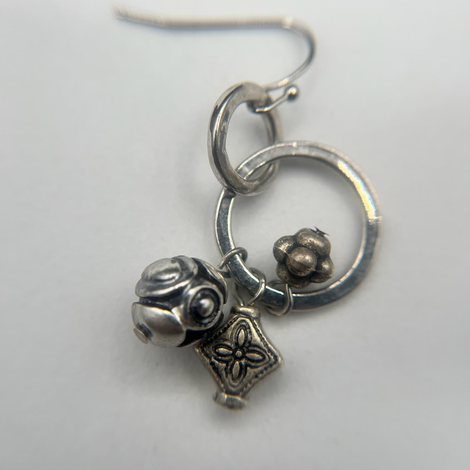 Vintage 90s Silver Tone Charm Dangle Earrings Boho Women's Classic Jewelry - Thumbnail 9