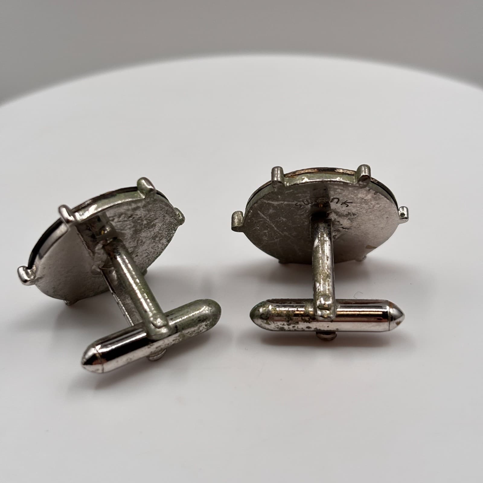 VTG Swank Cufflinks Silver Tone Abstract Leaf Eye Design Mod Mid Century Men's - Thumbnail 6