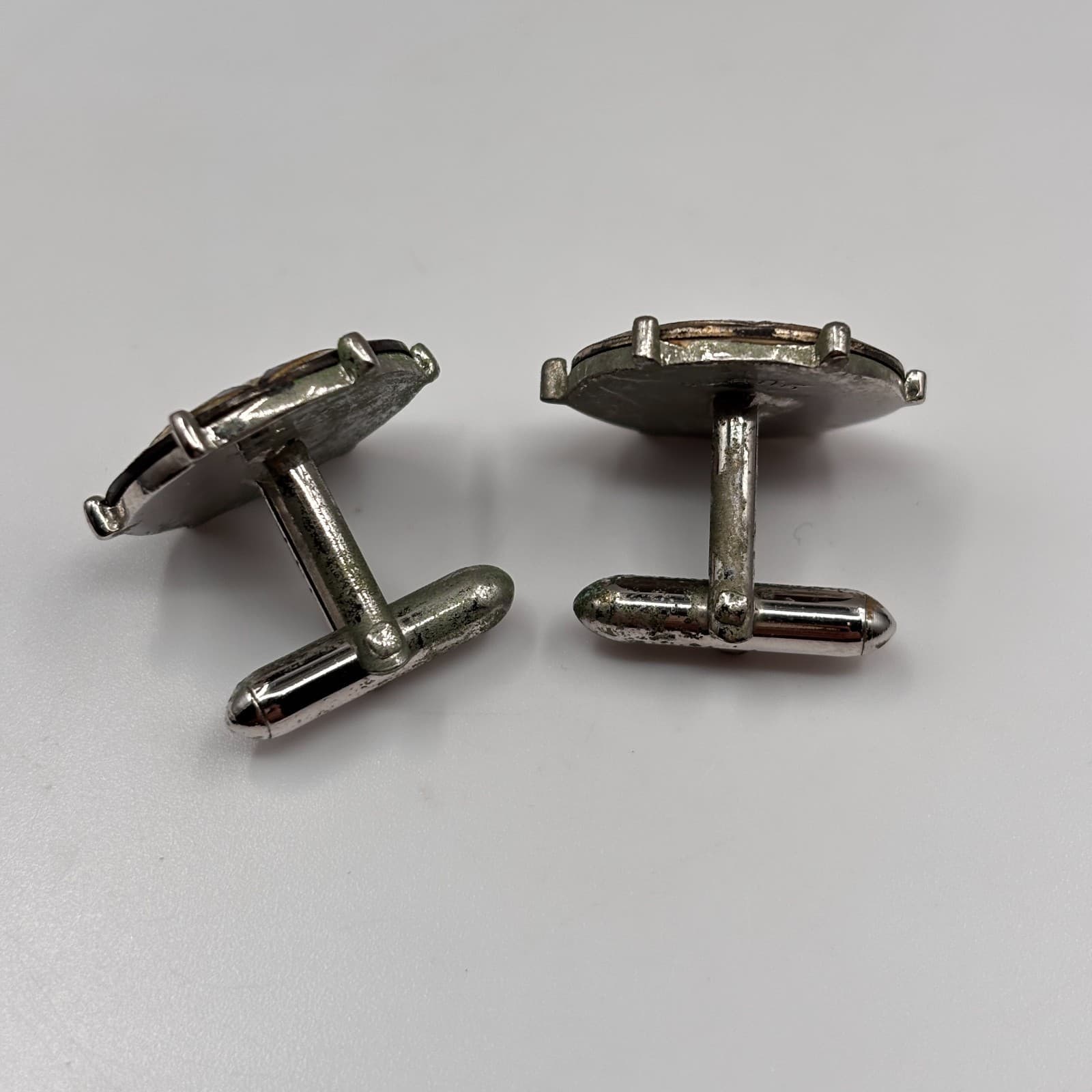 VTG Swank Cufflinks Silver Tone Abstract Leaf Eye Design Mod Mid Century Men's - Thumbnail 8