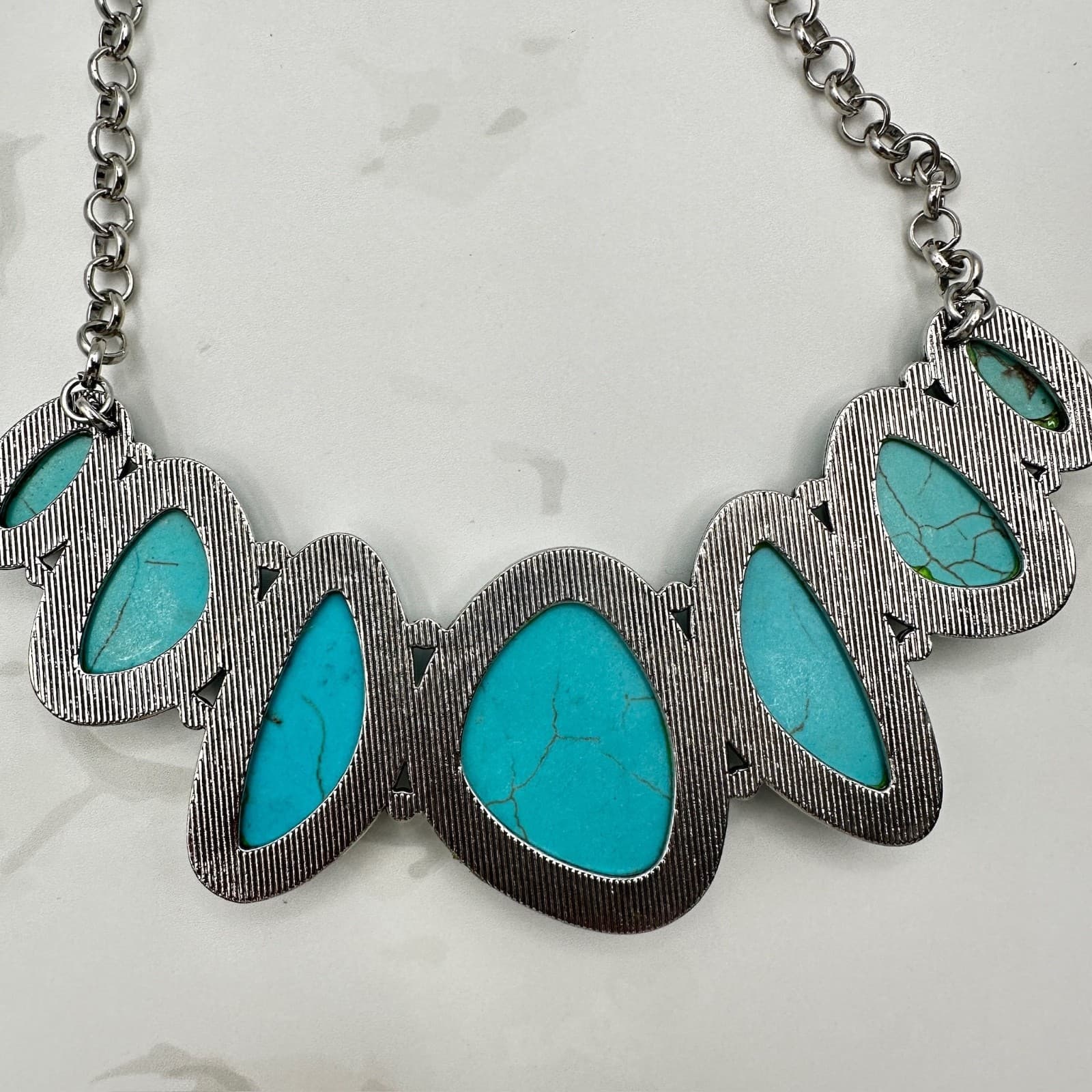 Vintage Paparazzi Turquoise Statement Necklace & Earrings Set, Silver Tone - Thumbnail 6