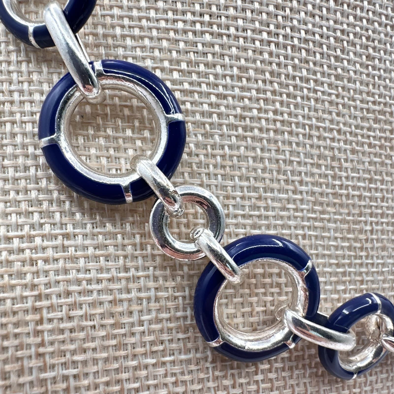 Vintage Y2K Silver Tone Blue Enamel Circle Link Choker Necklace Women's Jewelry - Thumbnail 4