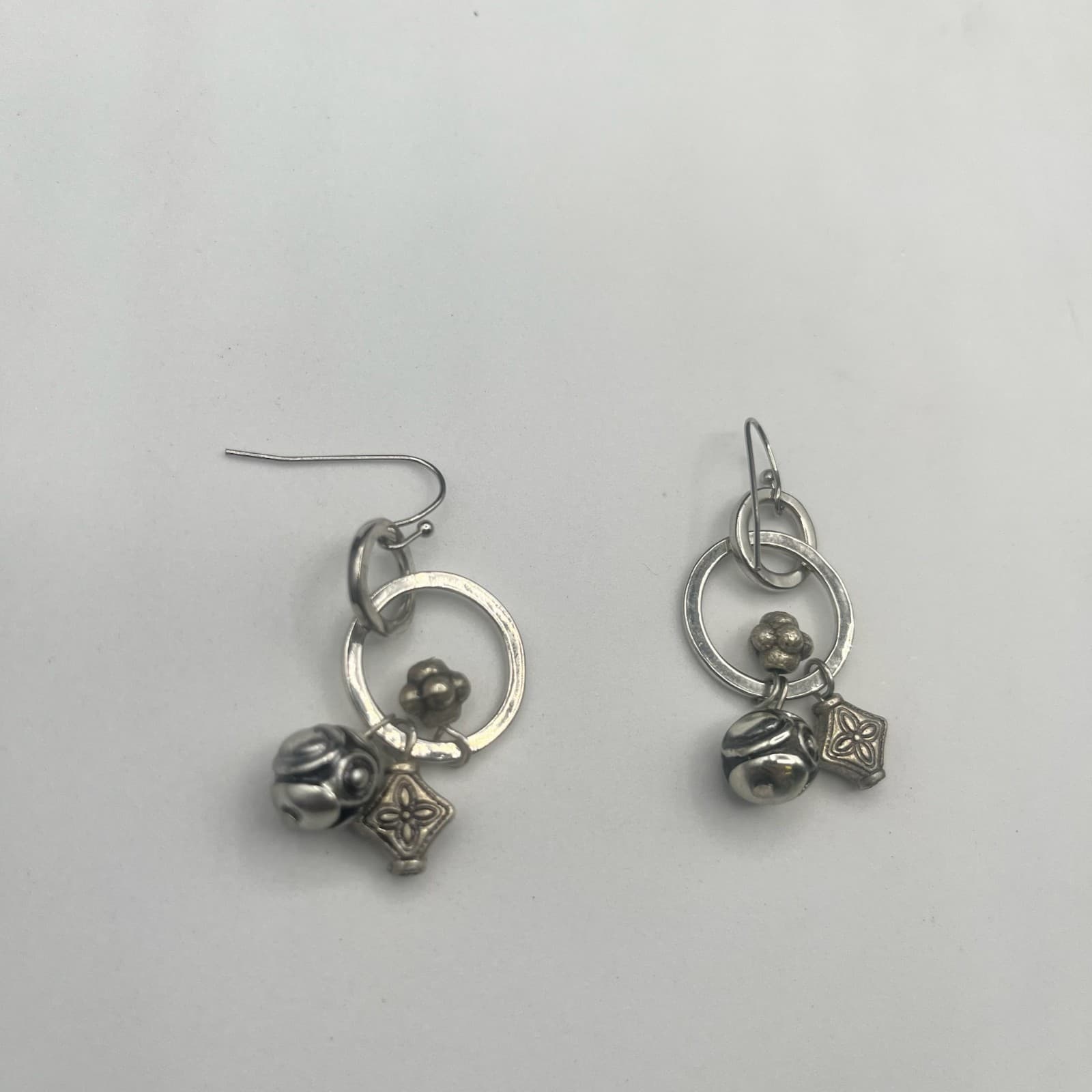 Vintage 90s Silver Tone Charm Dangle Earrings Boho Women's Classic Jewelry - Thumbnail 7