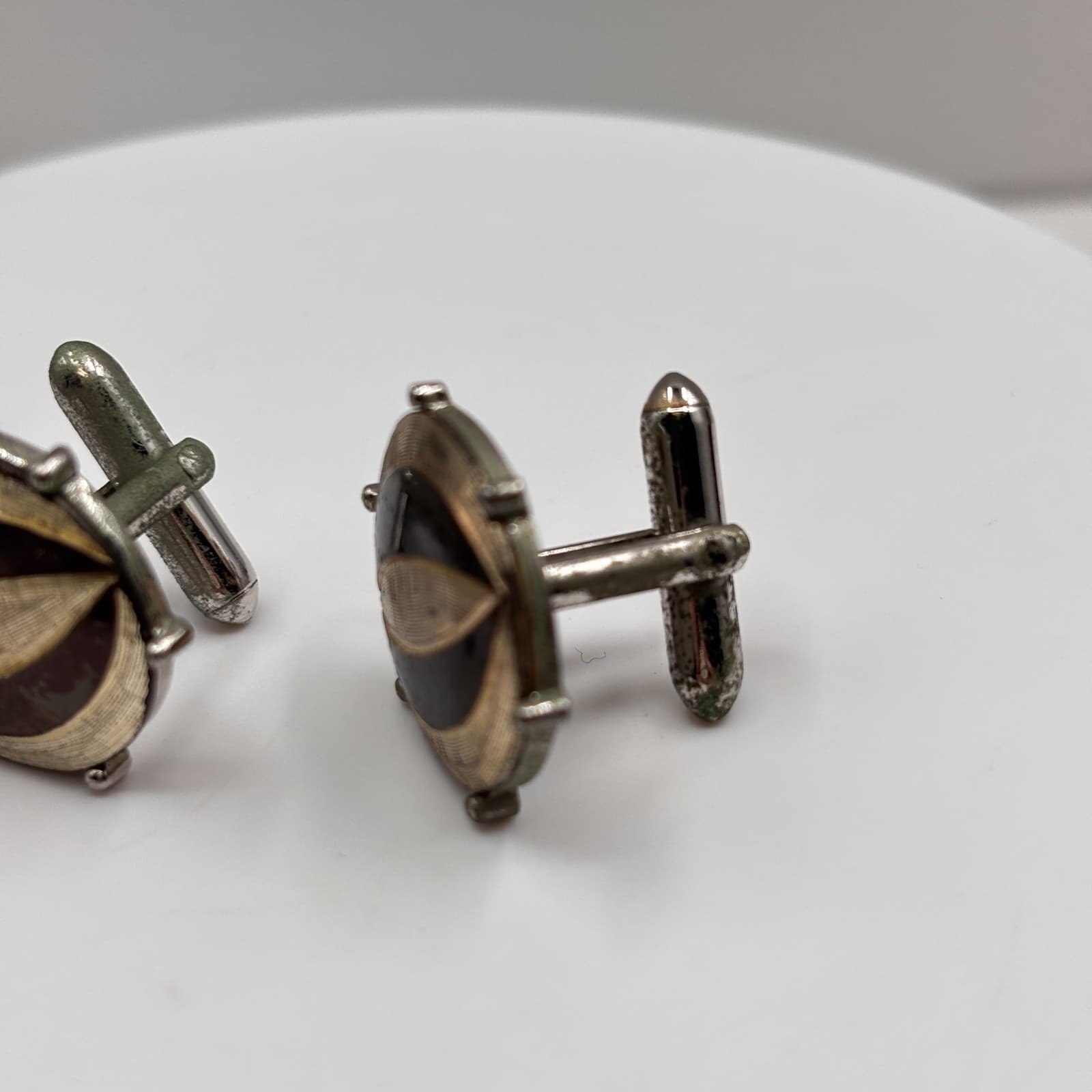 VTG Swank Cufflinks Silver Tone Abstract Leaf Eye Design Mod Mid Century Men's - Thumbnail 4