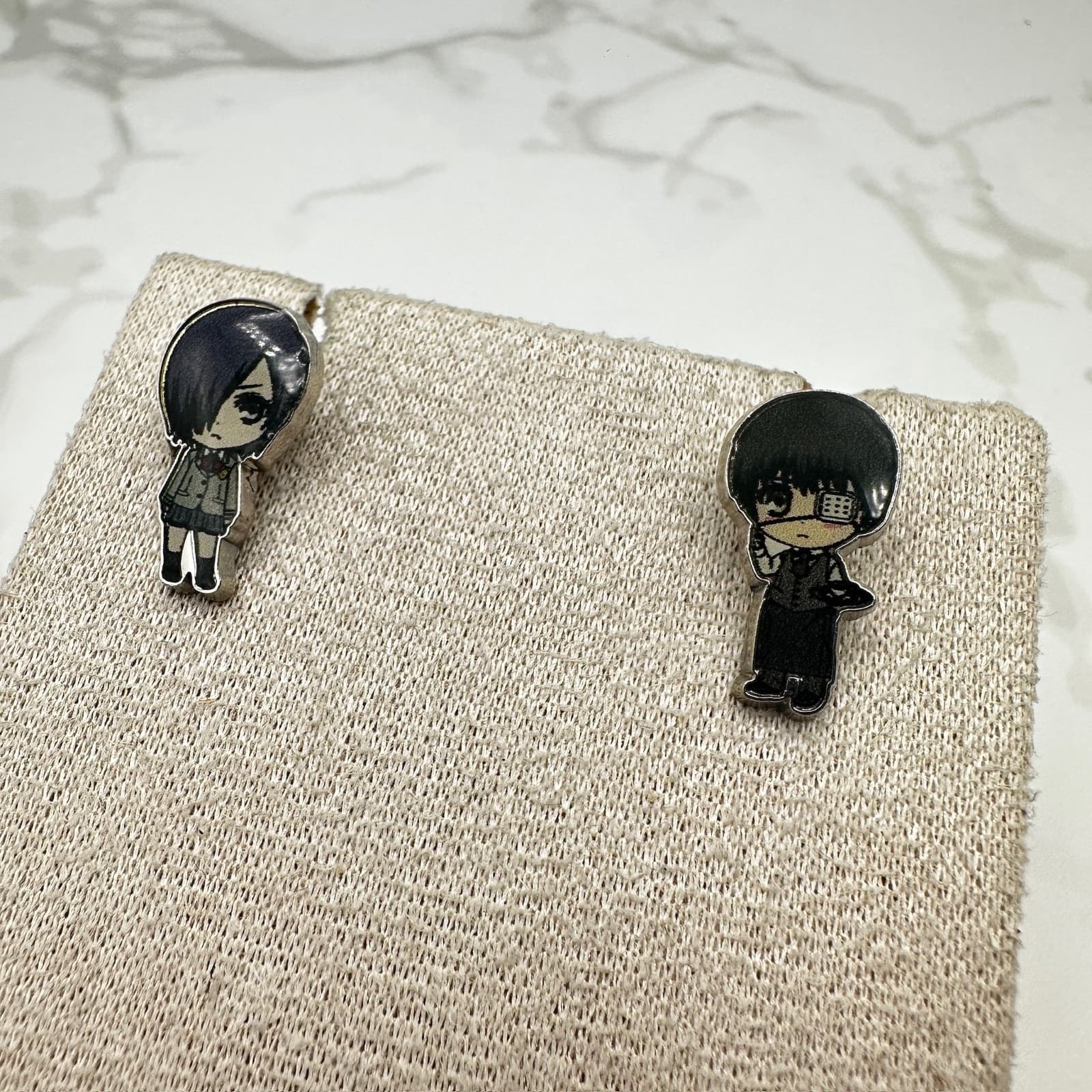 Vintage Tokyo Ghoul Kaneki Touka Chibi Acrylic Earring Pin Set Anime Manga - Thumbnail 7