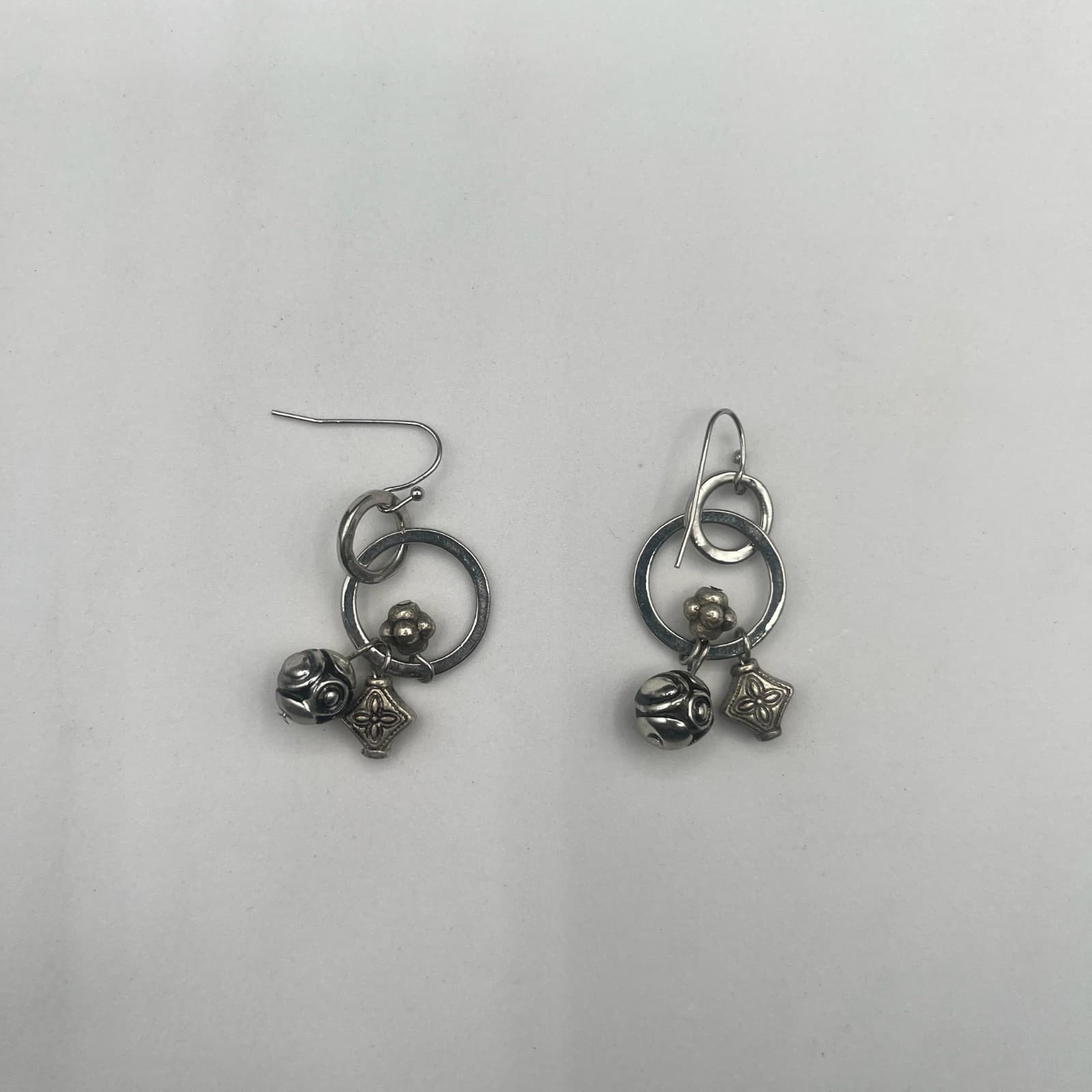 Vintage 90s Silver Tone Charm Dangle Earrings Boho Women's Classic Jewelry - Thumbnail 6