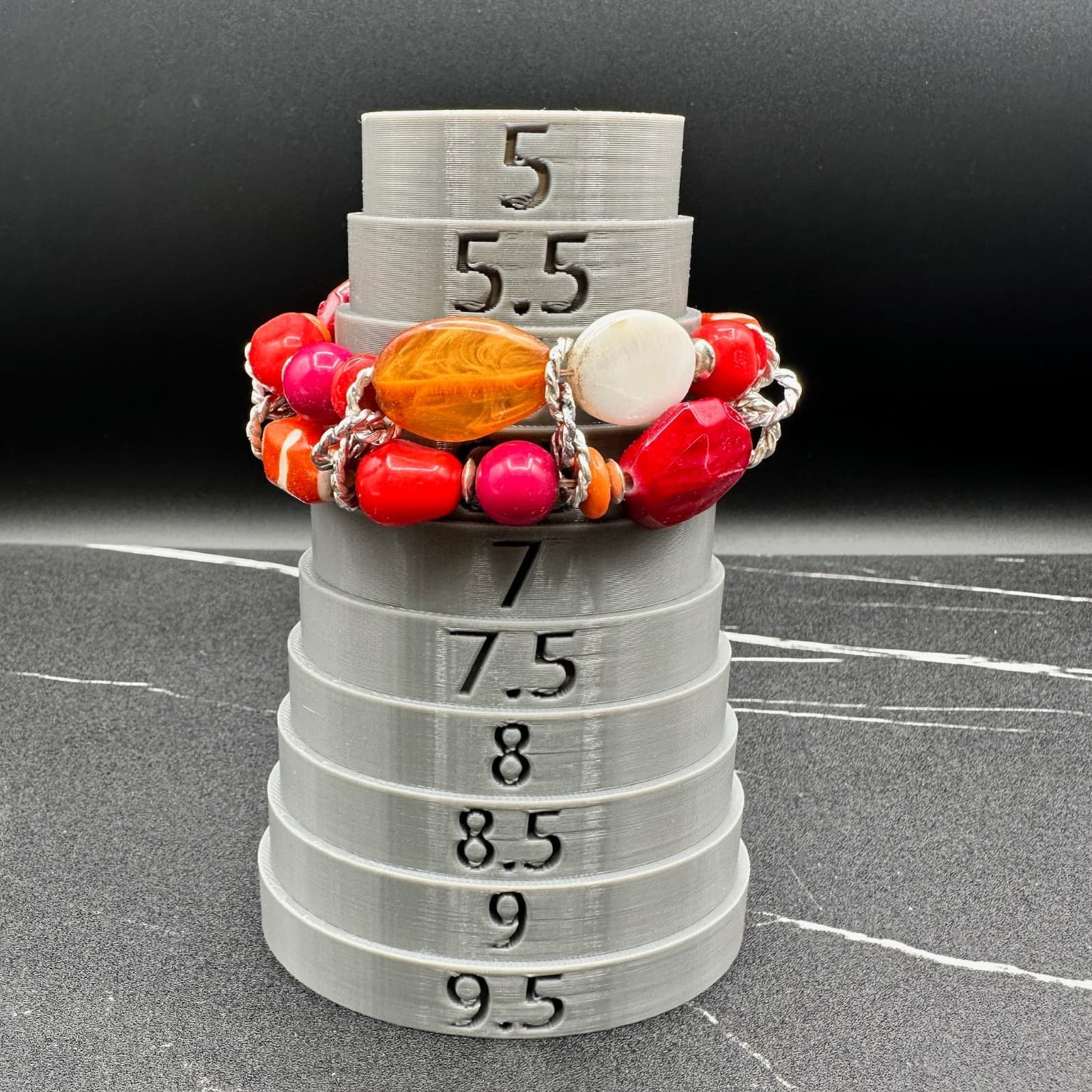 Vintage Silver-Tone Red Shell Triple-Strand Beaded Station Necklace Bracelet Set - Thumbnail 12