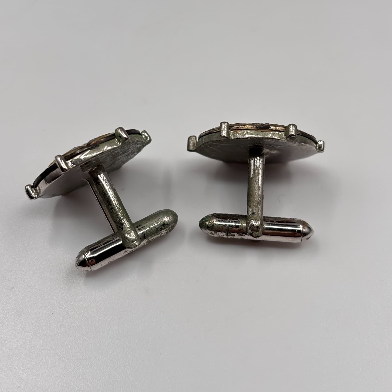 VTG Swank Cufflinks Silver Tone Abstract Leaf Eye Design Mod Mid Century Men's - Thumbnail 7