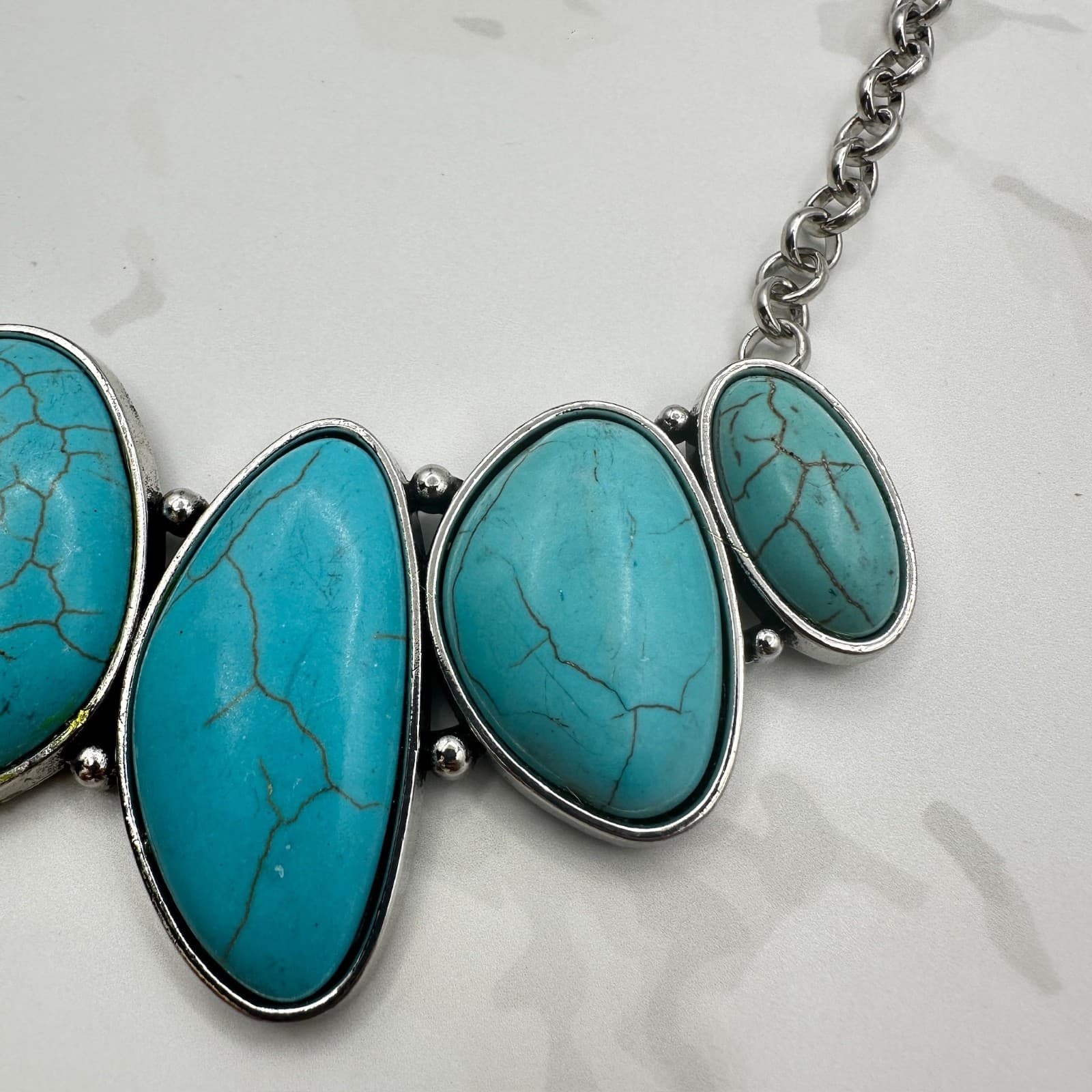 Vintage Paparazzi Turquoise Statement Necklace & Earrings Set, Silver Tone - Thumbnail 4