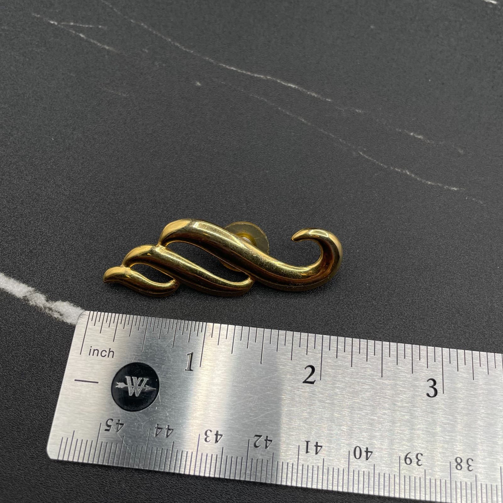 Vintage Gold Tone Abstract Swirl Ribbon Wave Brooch Pin Jewellery 2 Inch - Thumbnail 6