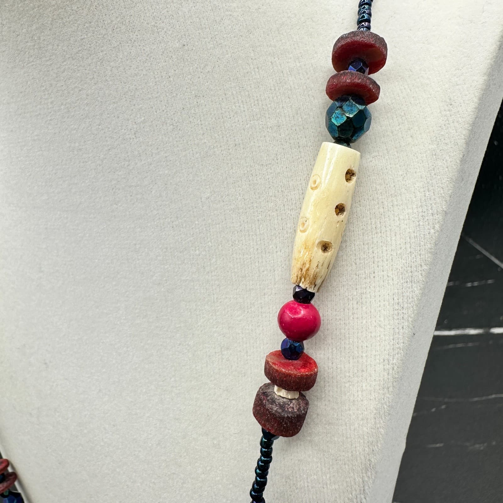 Vintage 90s Boho Wooden Beaded Necklace Statement Retro Women's Classic Jewelry - Thumbnail 6