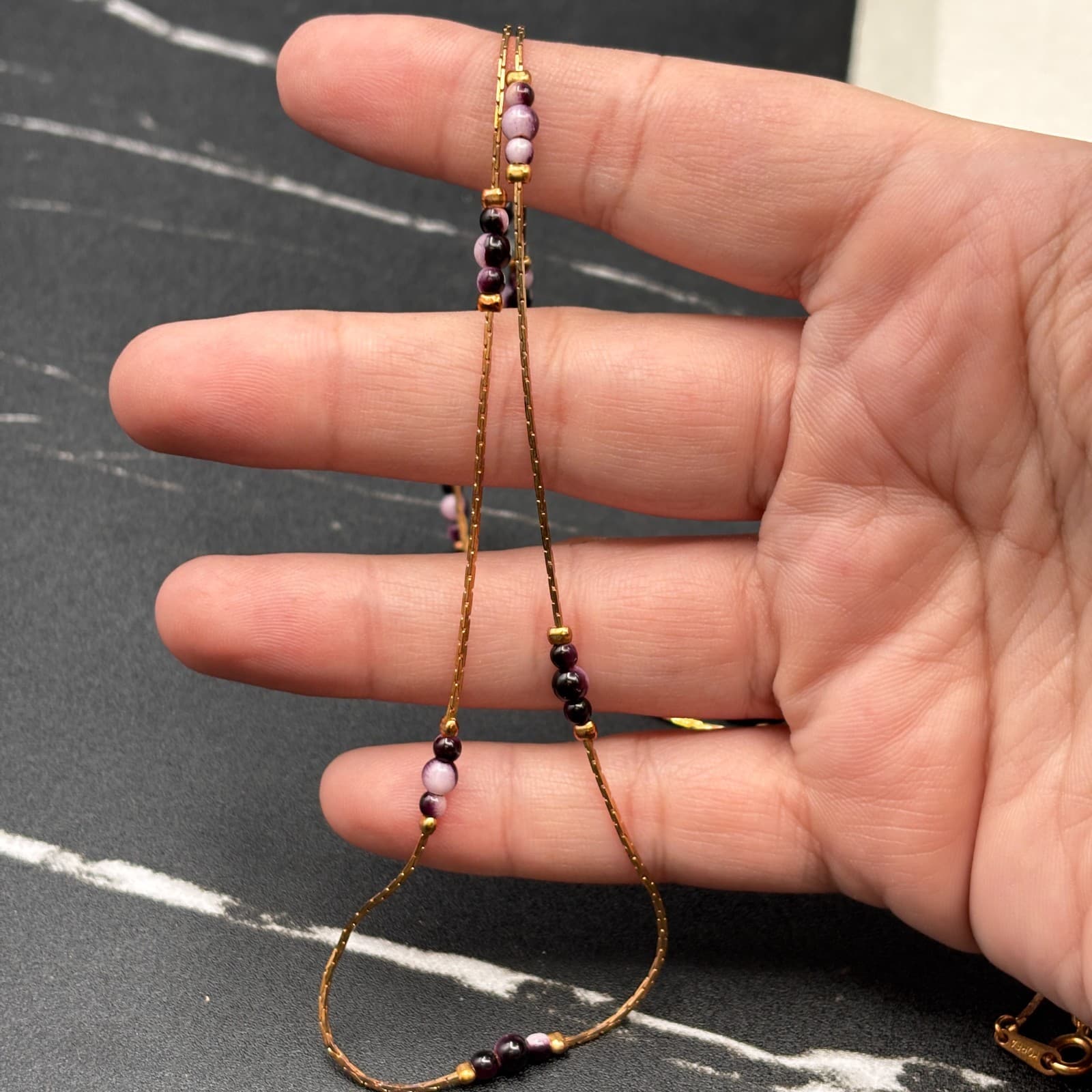 Purple Glass Bead Long Necklace Women's Brown Strand Layering Fashion Jewelry - Thumbnail 10