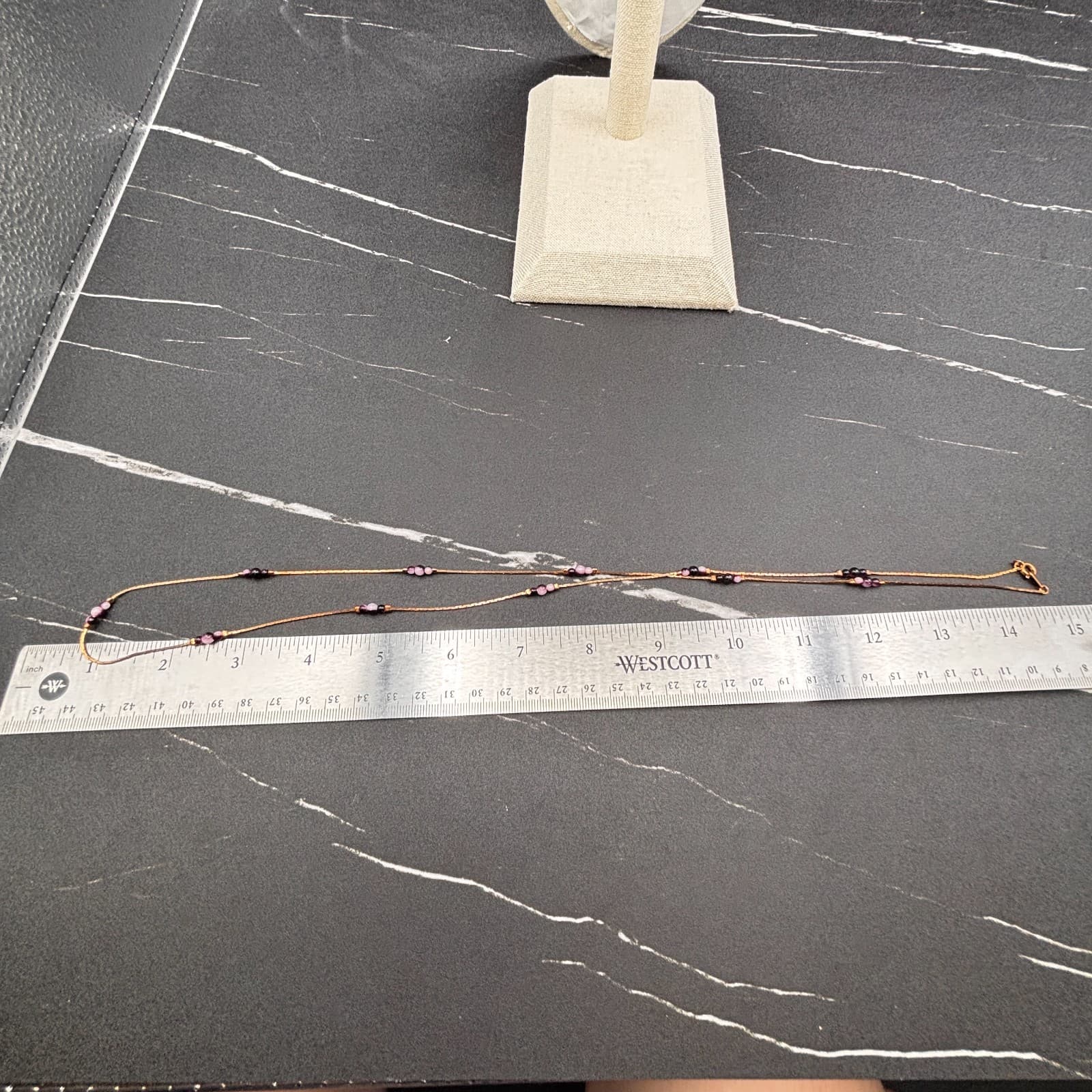 Purple Glass Bead Long Necklace Women's Brown Strand Layering Fashion Jewelry - Thumbnail 9