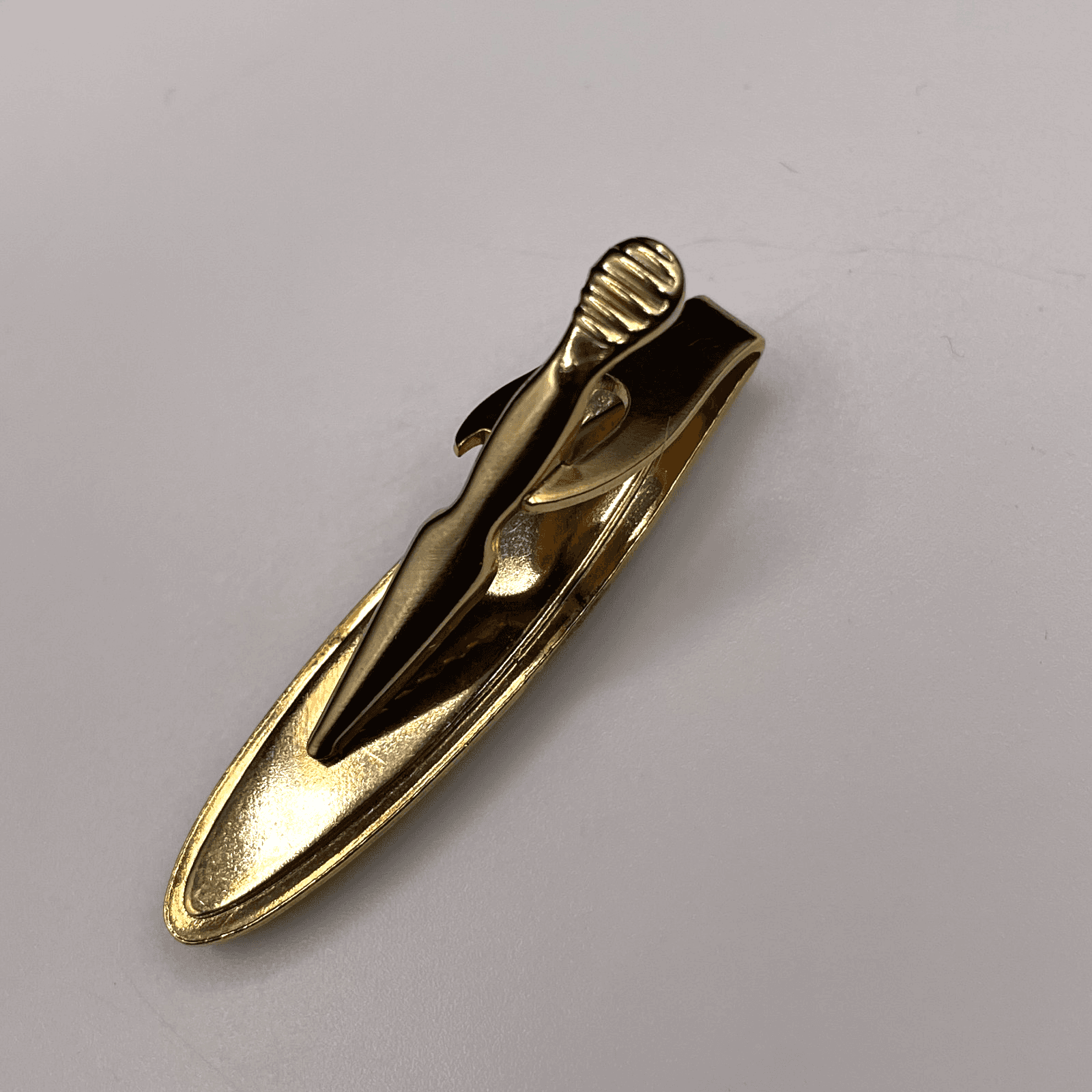 VTG Gold Tone Tie Clip Bar Dark Brown Resin Inlay Rhinestone Mid Century Style - Thumbnail 4