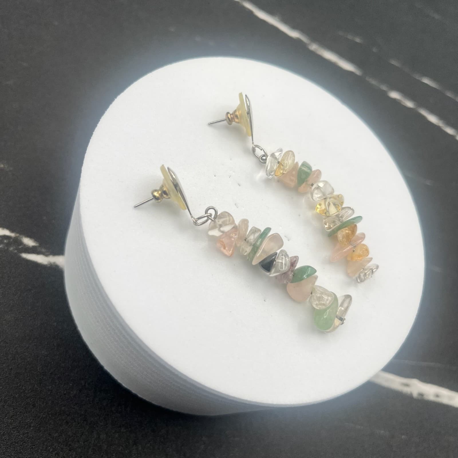 Vintage Pastel Crystal Dangles Mixed Boho Gemstone Chip Earrings Jewelry - Thumbnail 10