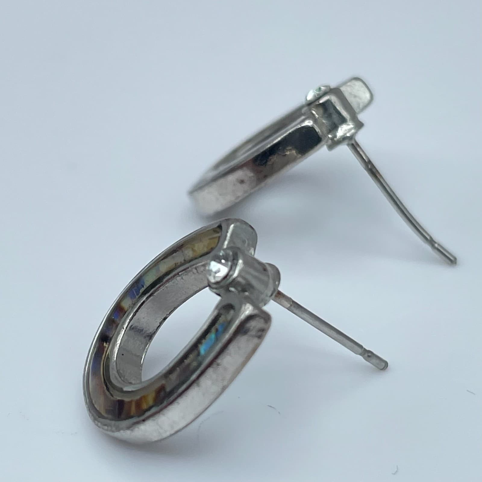 Vintage 80s Silver-Tone Abalone Accent Horseshoe Stud Earrings Jewelry - Thumbnail 6