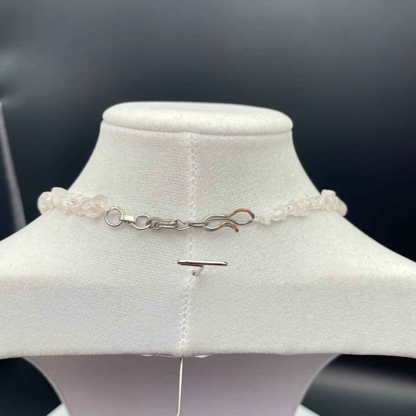 Vintage Genuine Natural Rose Quartz Tumbled Stone Chip Polished Beaded Necklace - Thumbnail 7