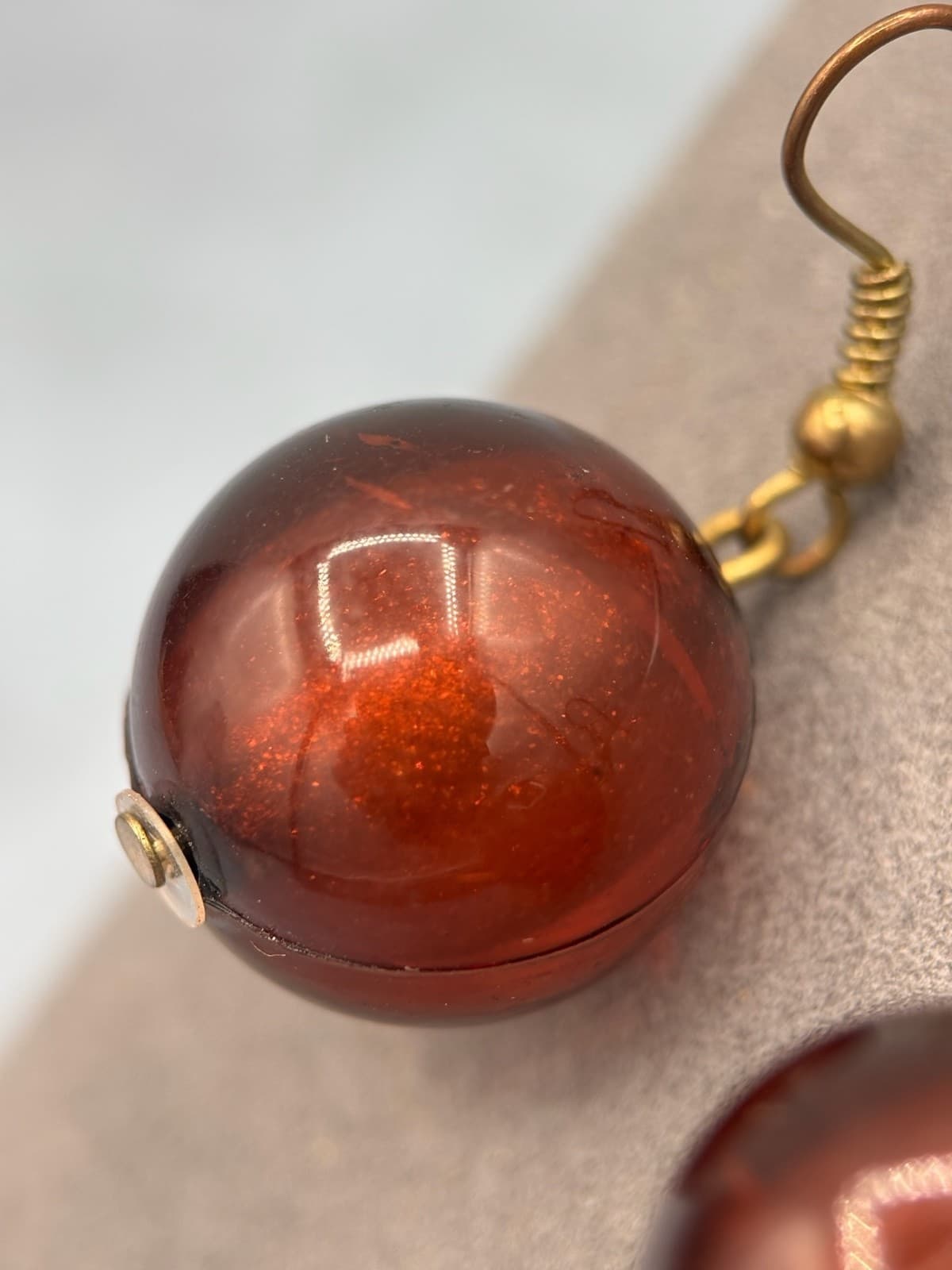 Vintage Baltic Amber Sphere Drop Earrings - Thumbnail 3