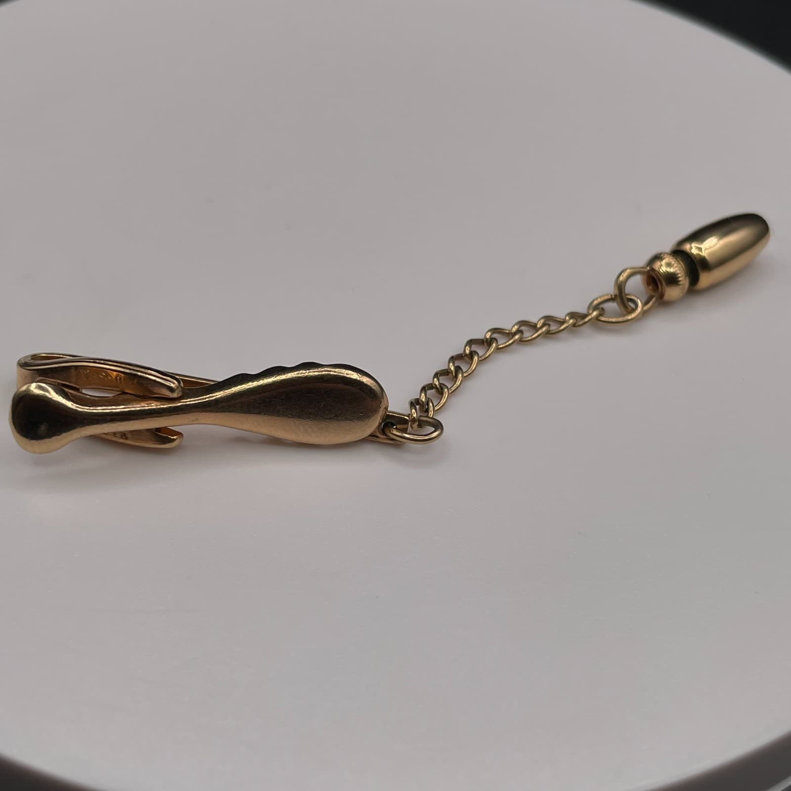 Vintage Tie Bar Chain Clip Bullet Tip Gold Tone Minimalist Classic Men's wear - Thumbnail 6