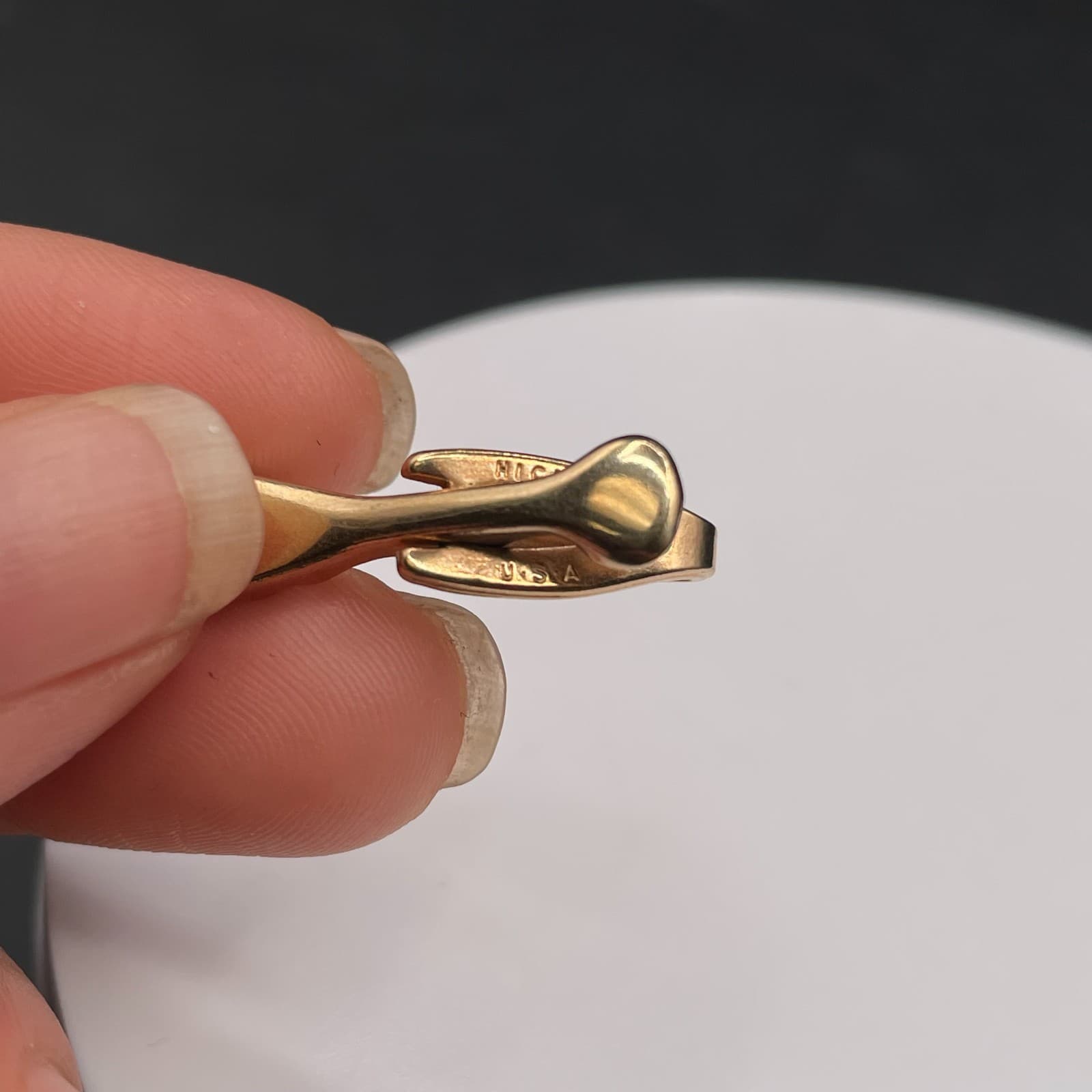 Vintage Tie Bar Chain Clip Bullet Tip Gold Tone Minimalist Classic Men's wear - Thumbnail 7