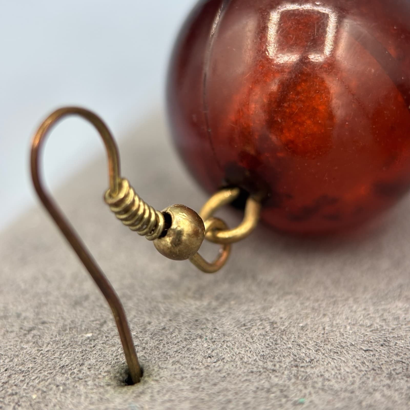 Vintage Baltic Amber Sphere Drop Earrings - Thumbnail 4