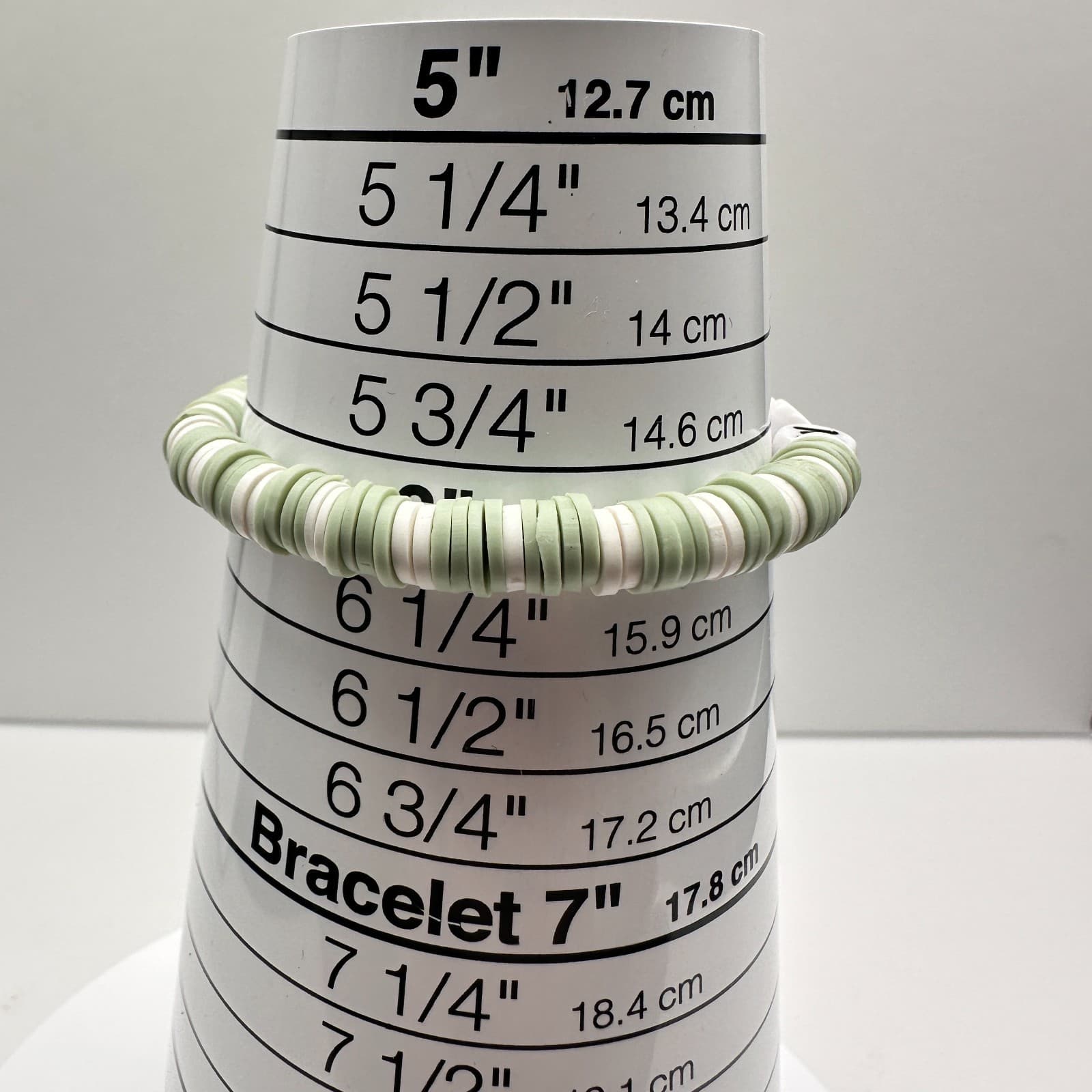 Vintage Y2K Sage Green & White Heishi Bead MOM Bracelet Boho Stretch Jewelry - Thumbnail 7