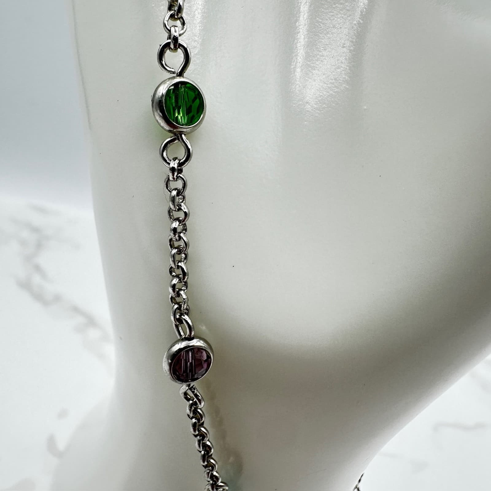 Bracelet Lia Sophia Silver Tone Multi Color Crystal Bezel Set Station Chain - Thumbnail 4