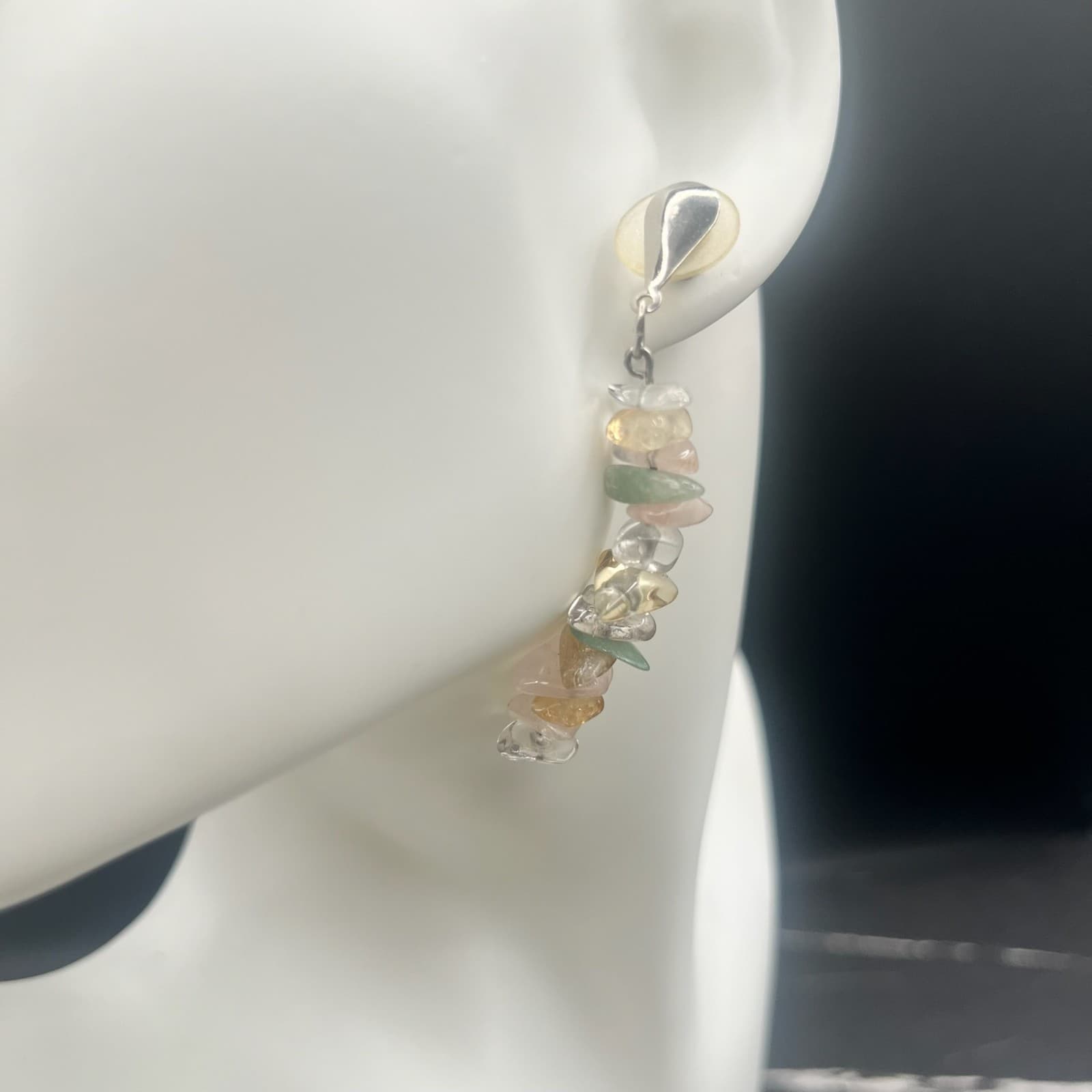 Vintage Pastel Crystal Dangles Mixed Boho Gemstone Chip Earrings Jewelry - Thumbnail 3