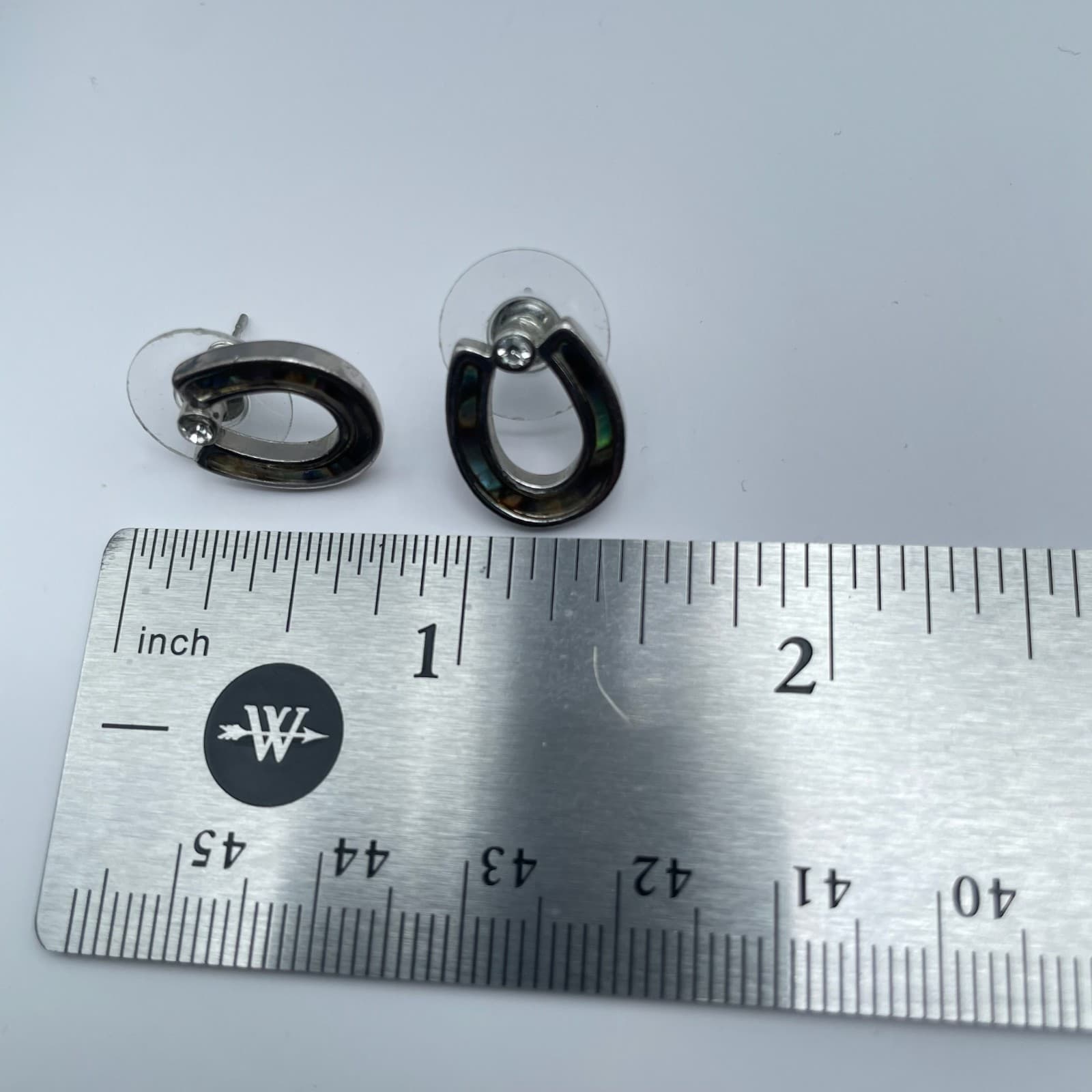 Vintage 80s Silver-Tone Abalone Accent Horseshoe Stud Earrings Jewelry - Thumbnail 10