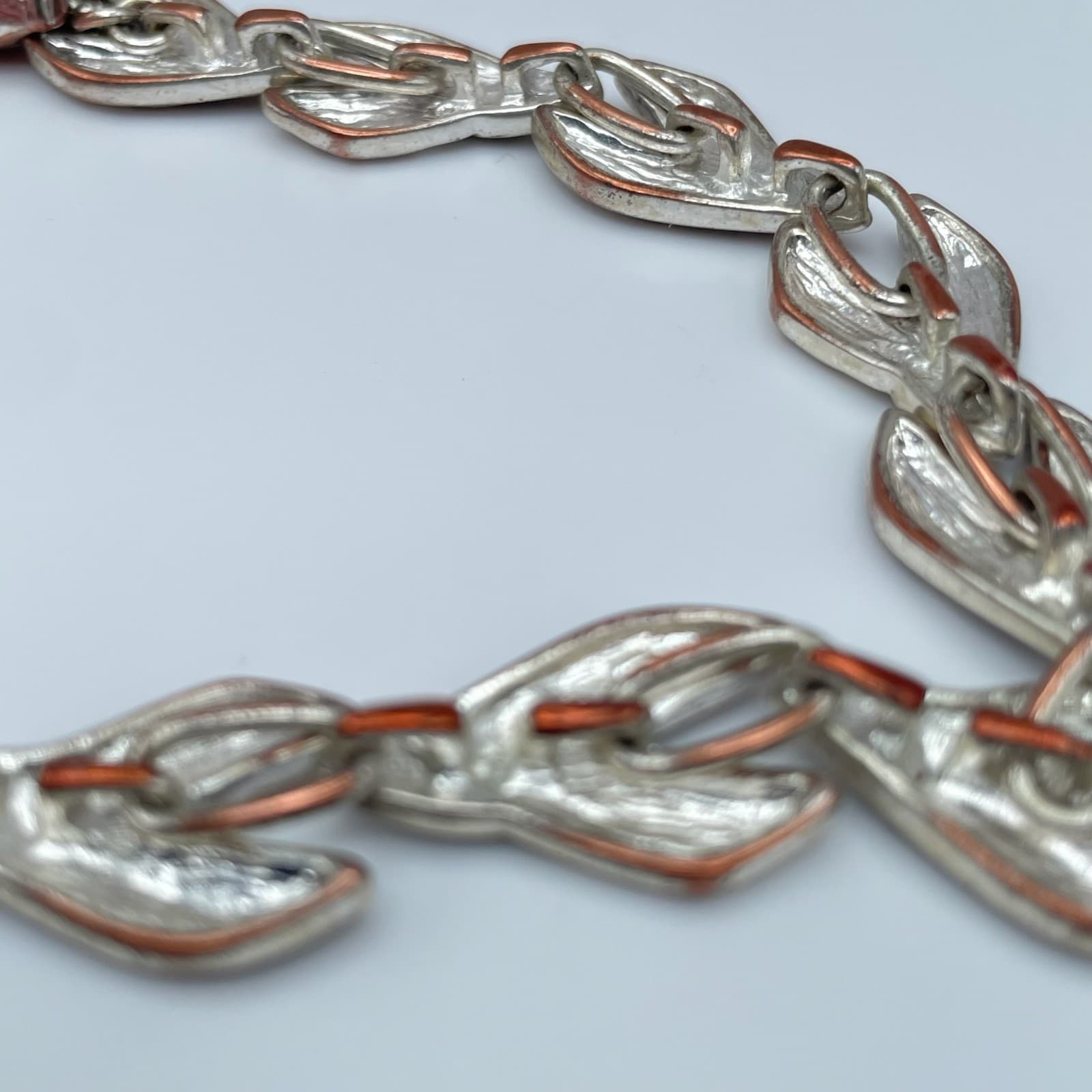 Vintage 80s Silver-Tone Hammered Enamel Abstract Link Statement Bracelet Jewelry - Thumbnail 9