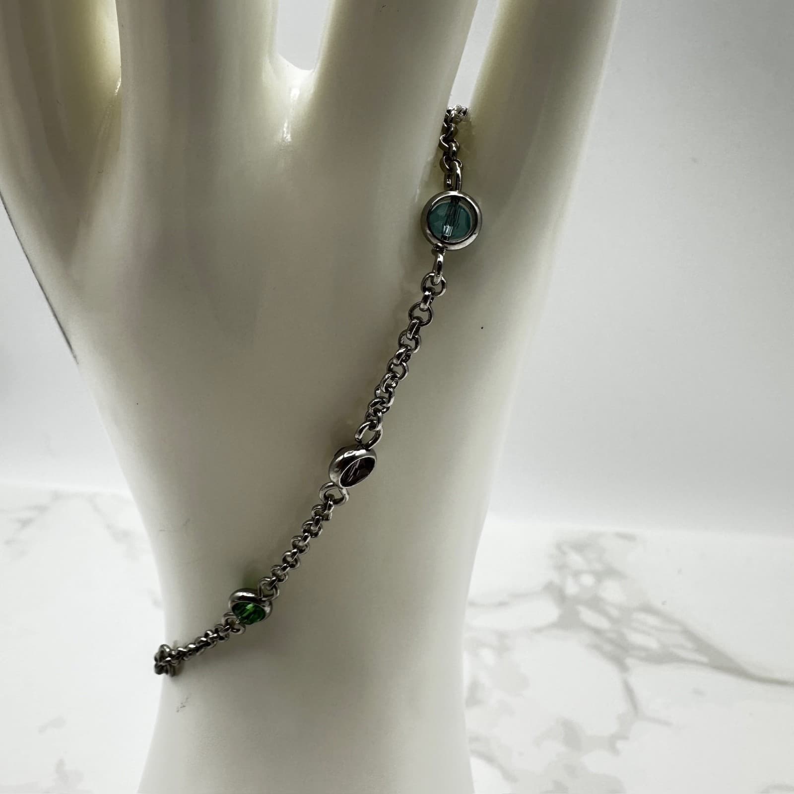 Bracelet Lia Sophia Silver Tone Multi Color Crystal Bezel Set Station Chain - Thumbnail 2