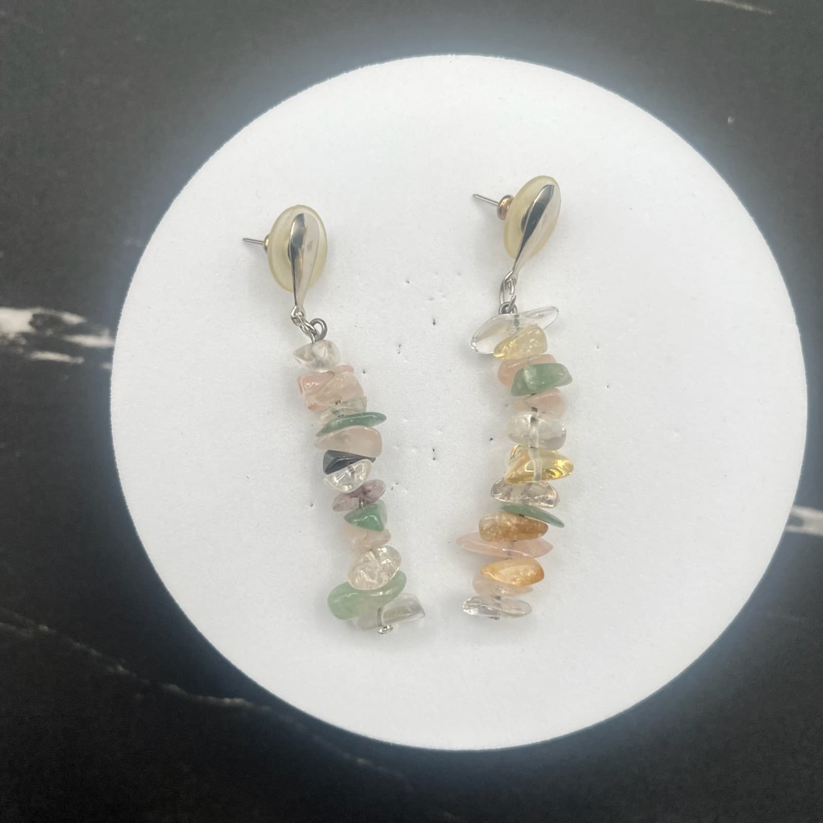 Vintage Pastel Crystal Dangles Mixed Boho Gemstone Chip Earrings Jewelry - Thumbnail 8