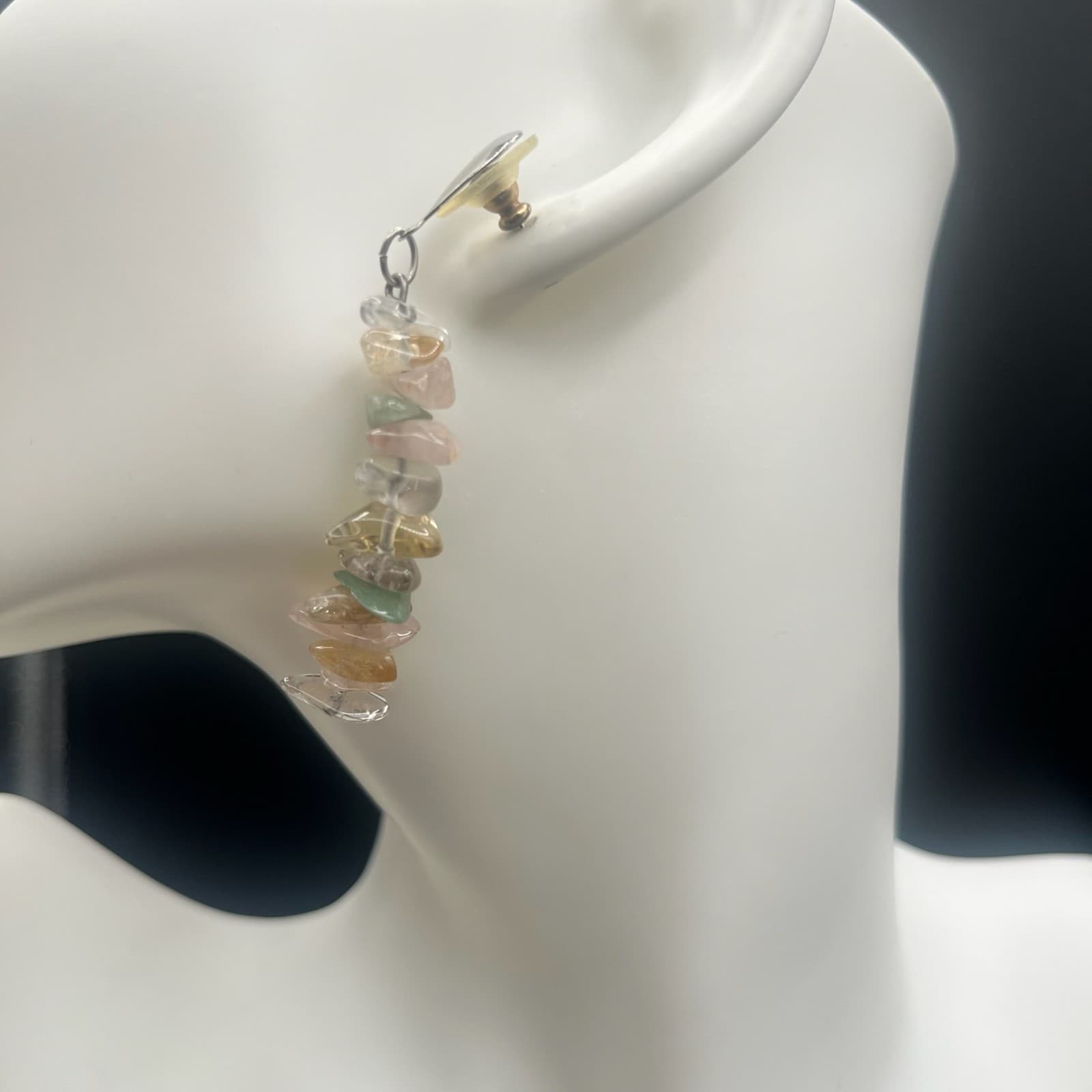 Vintage Pastel Crystal Dangles Mixed Boho Gemstone Chip Earrings Jewelry - Thumbnail 2