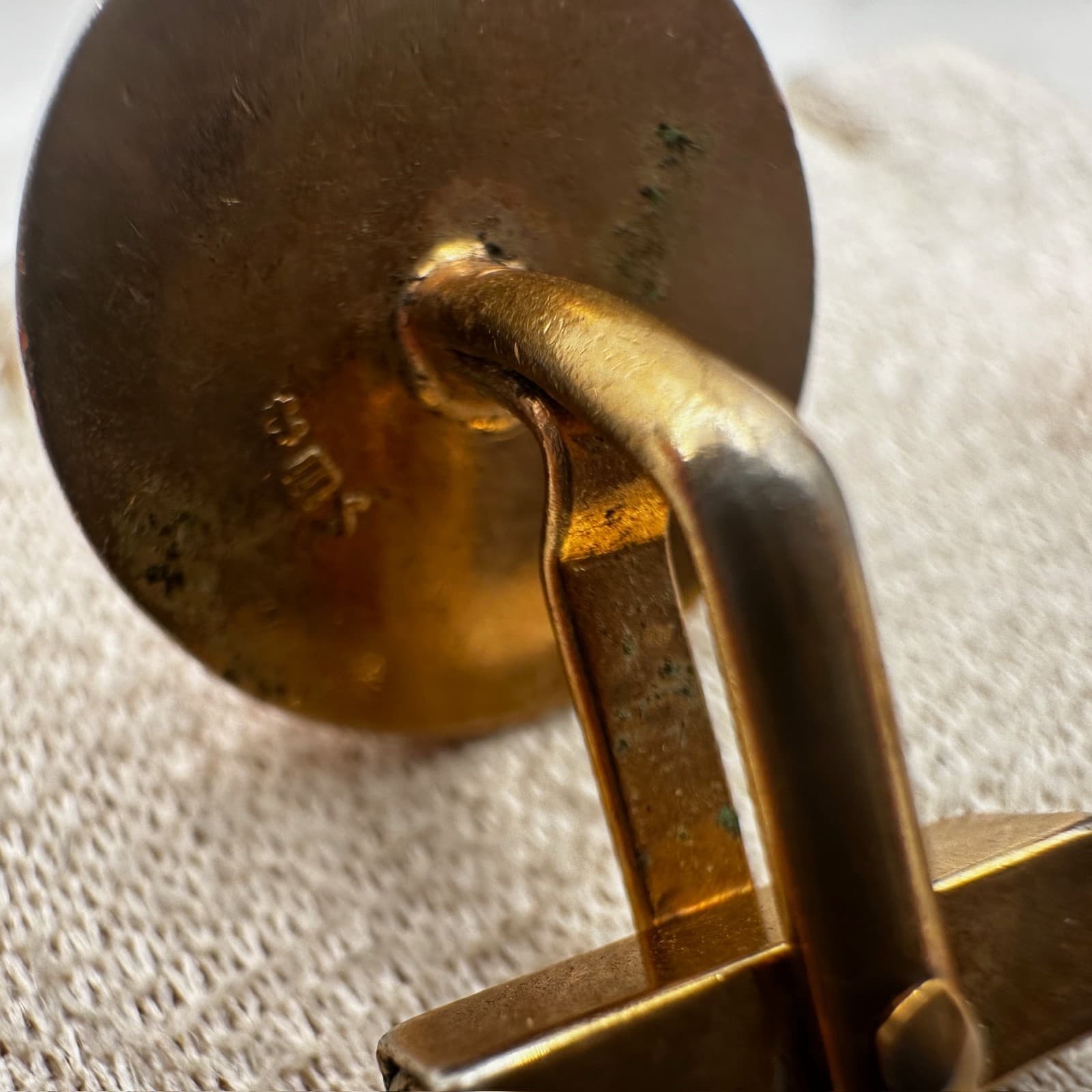 Vintage Gold Tone Pink Red Cabochon Cufflinks Round - Thumbnail 6