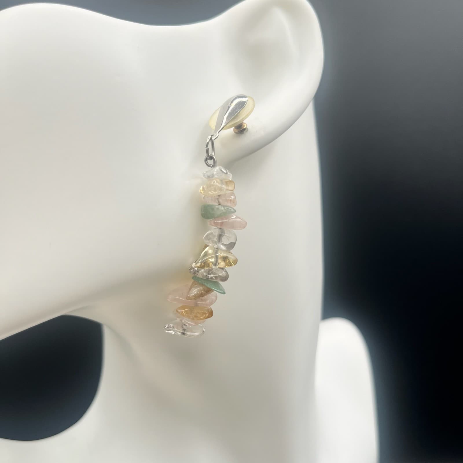 Vintage Pastel Crystal Dangles Mixed Boho Gemstone Chip Earrings Jewelry - Image 1