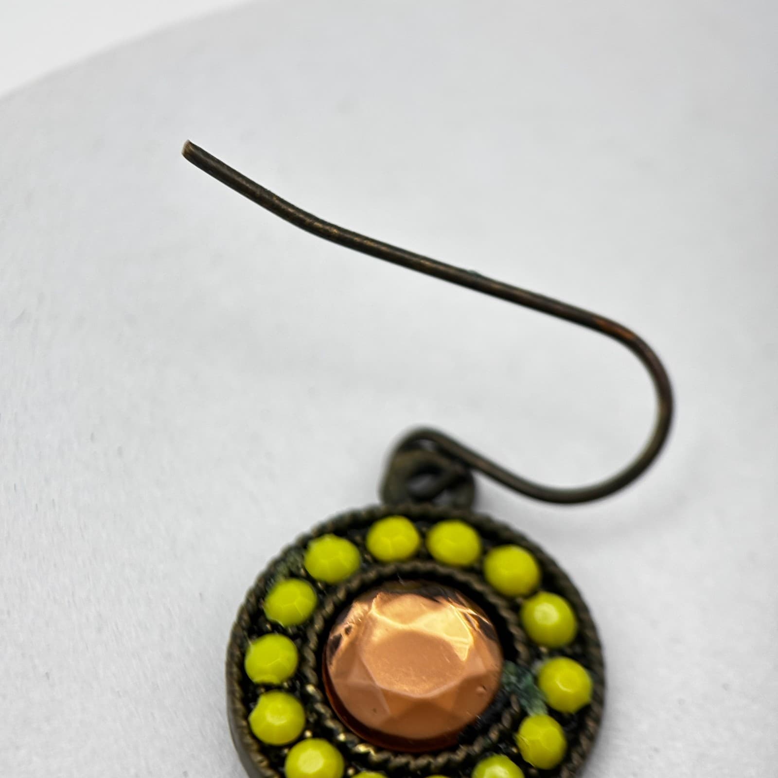 Vintage 90s Gold Tone Round Tiger Eye Stone Dangle Earrings Boho Women's Jewelry - Thumbnail 8